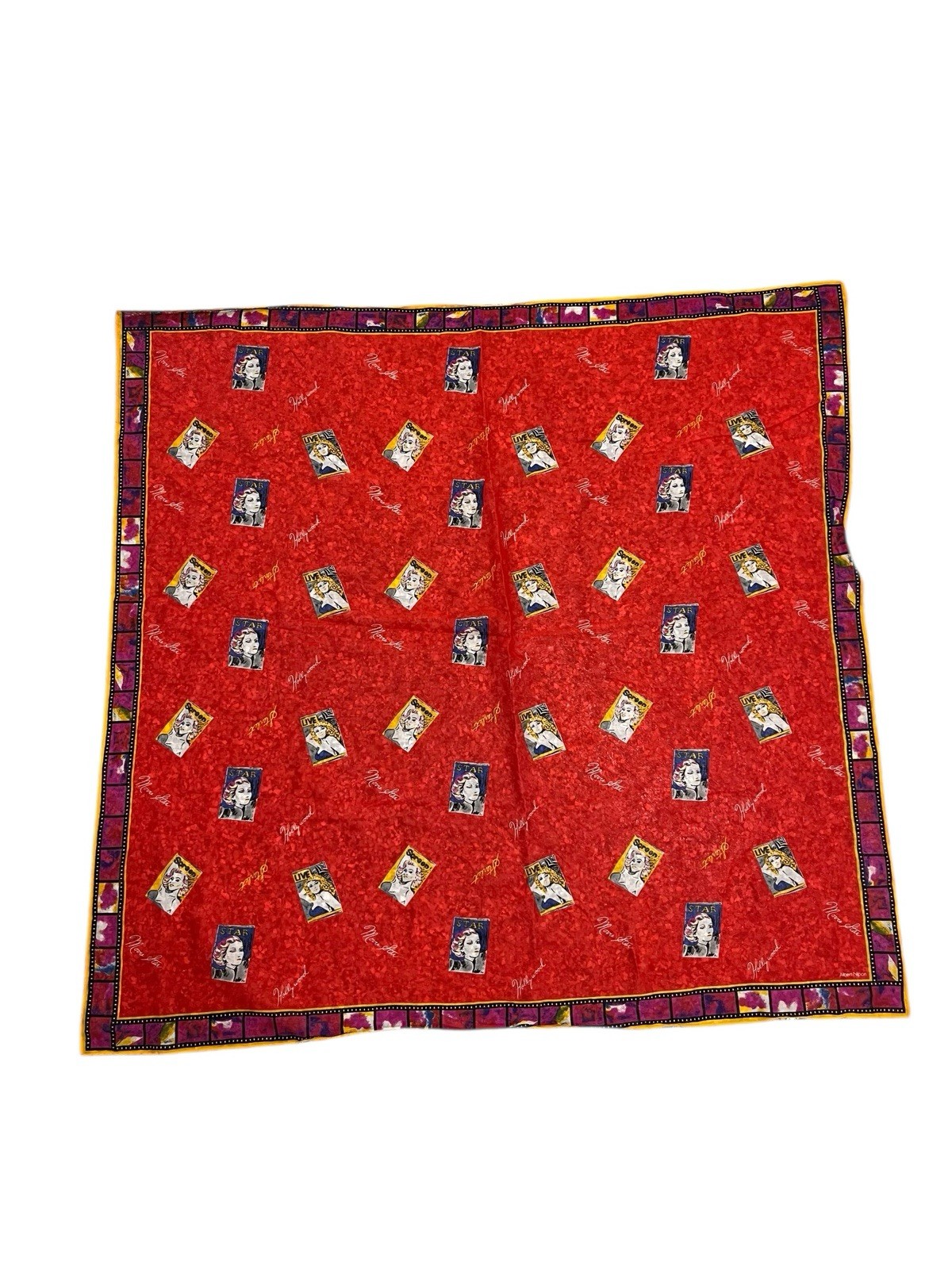 Vintage 1980s Albert Nipon Scarf Red Cotton 35” Square Hollywood Starlet Retro