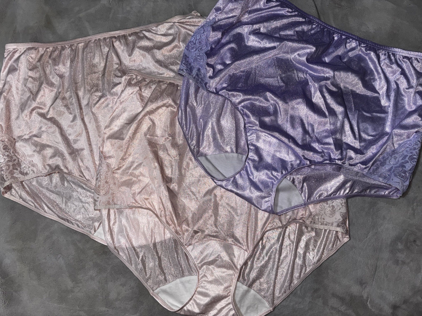 3 Pairs Lot Vtg Shadowline Shiny Nylon & Lace Granny Panty Brief Plus 3XL 3X New
