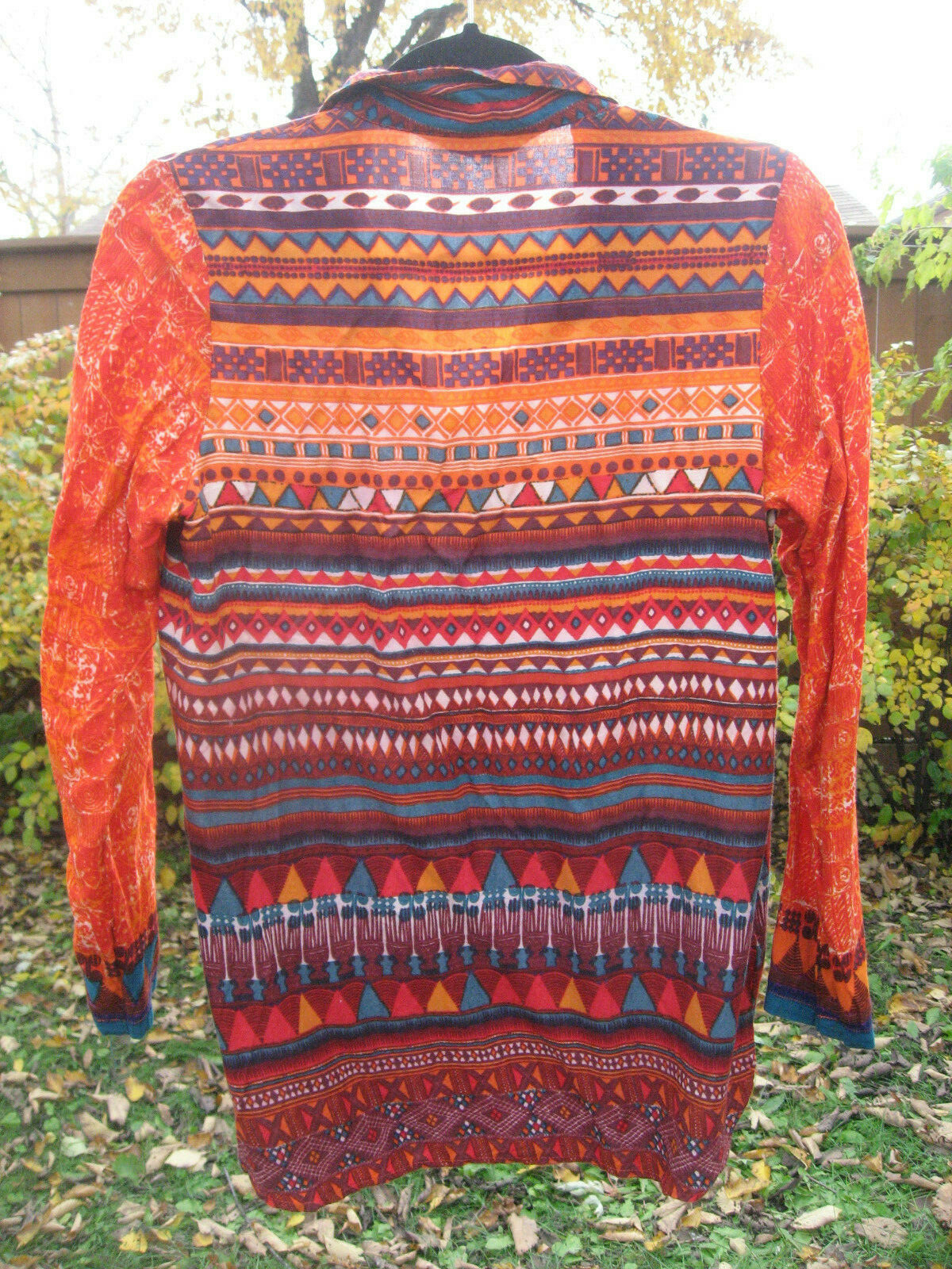 Vintage 80s Biba Abstract Teal Rust Orange Rayon Blouse Top Made in India Hippie