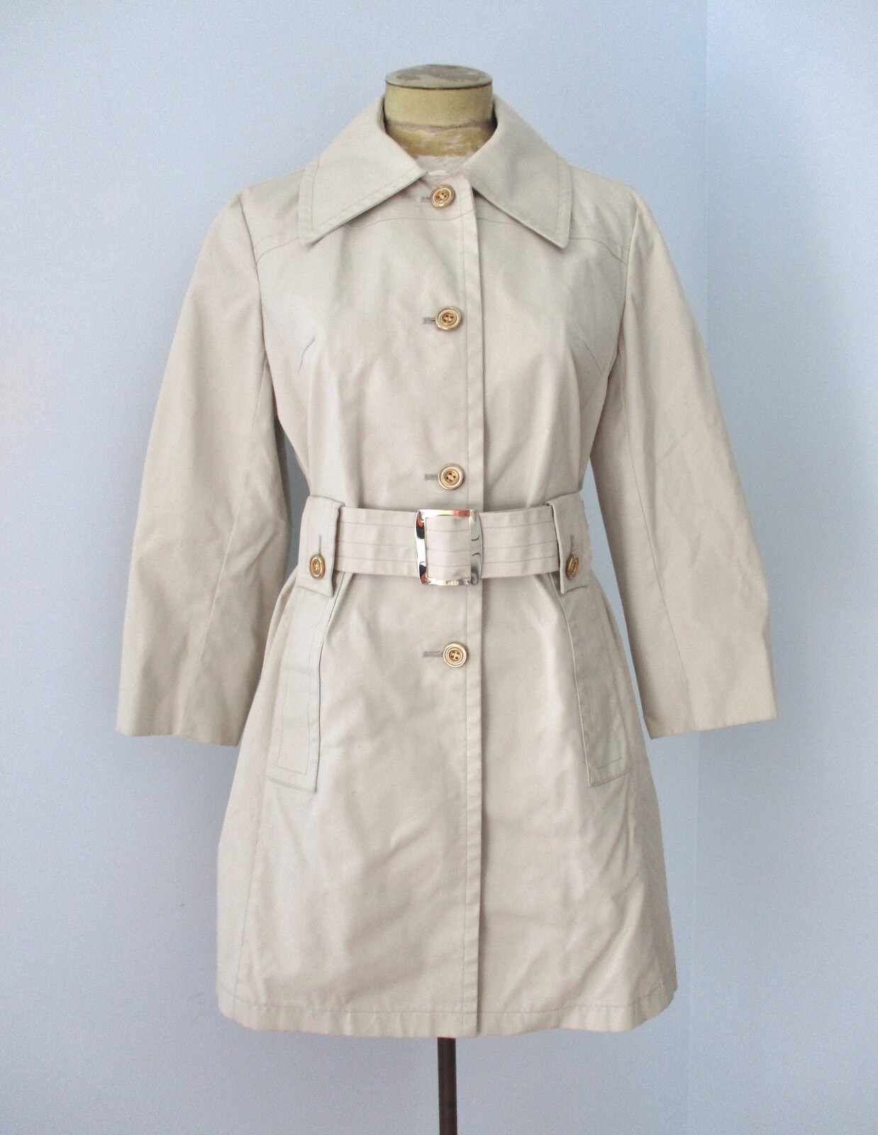 Vtg 60s Mod London Fog Canvas Raincoat Short Coat Wide Belt Loops Pockets 10
