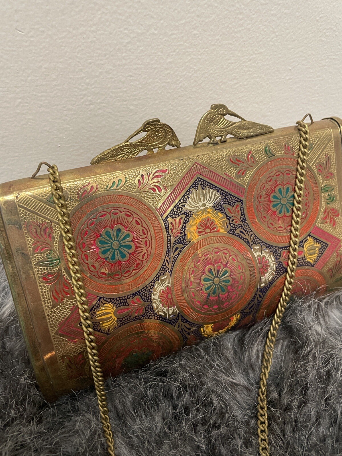 Vintage Brass? Metal Clamshell Ornate Oriental Evening Bag Womens Purse Rare 20s