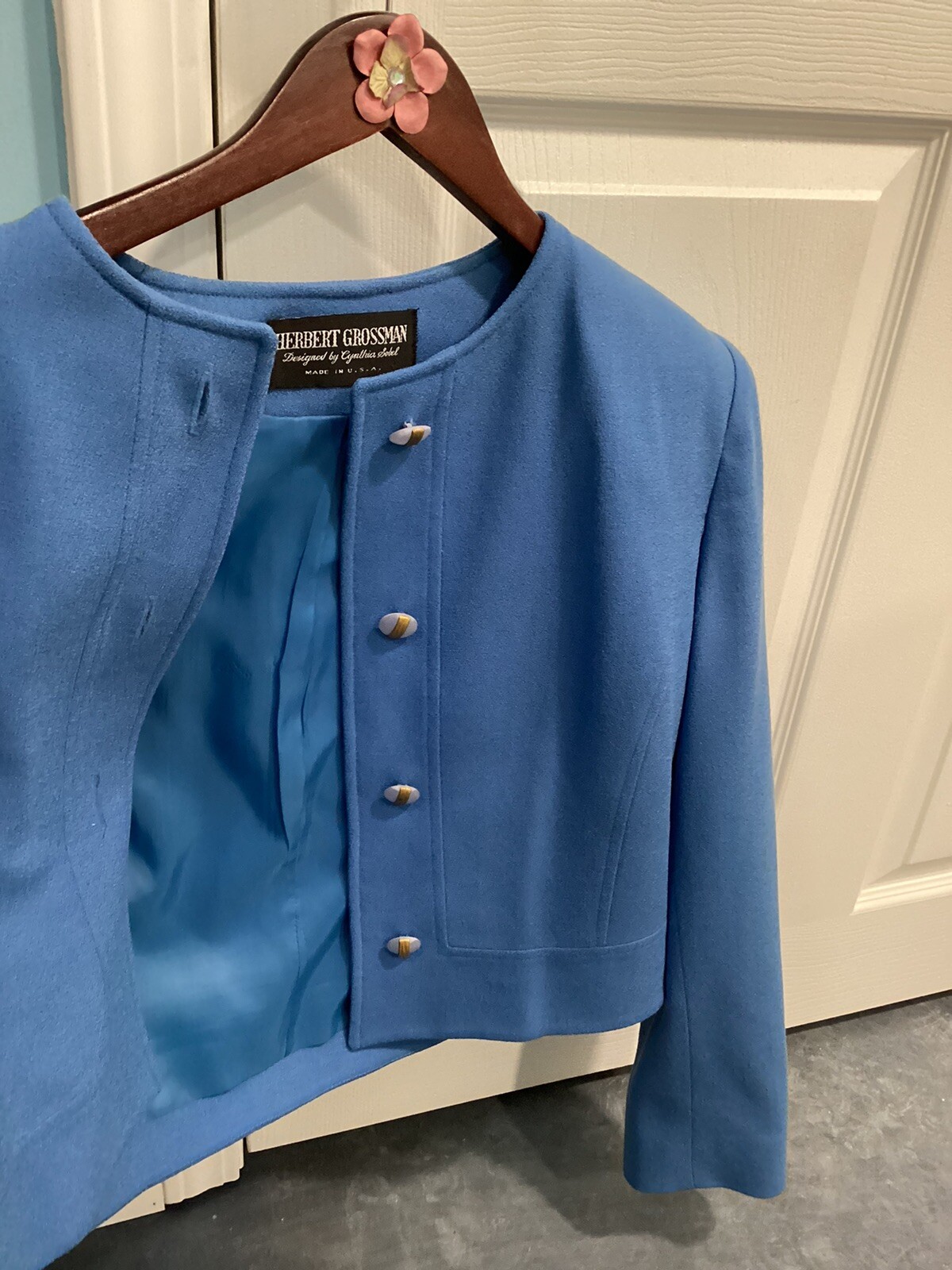 Vintage Blue Skirt Suit Herbert Grossman Cynthia Sobel Wool Sz 10