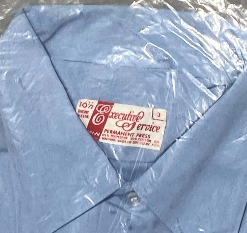 Vintage NOS Union Made Executive Service Work Shirt USA Deadstock 16.5 Blue SS