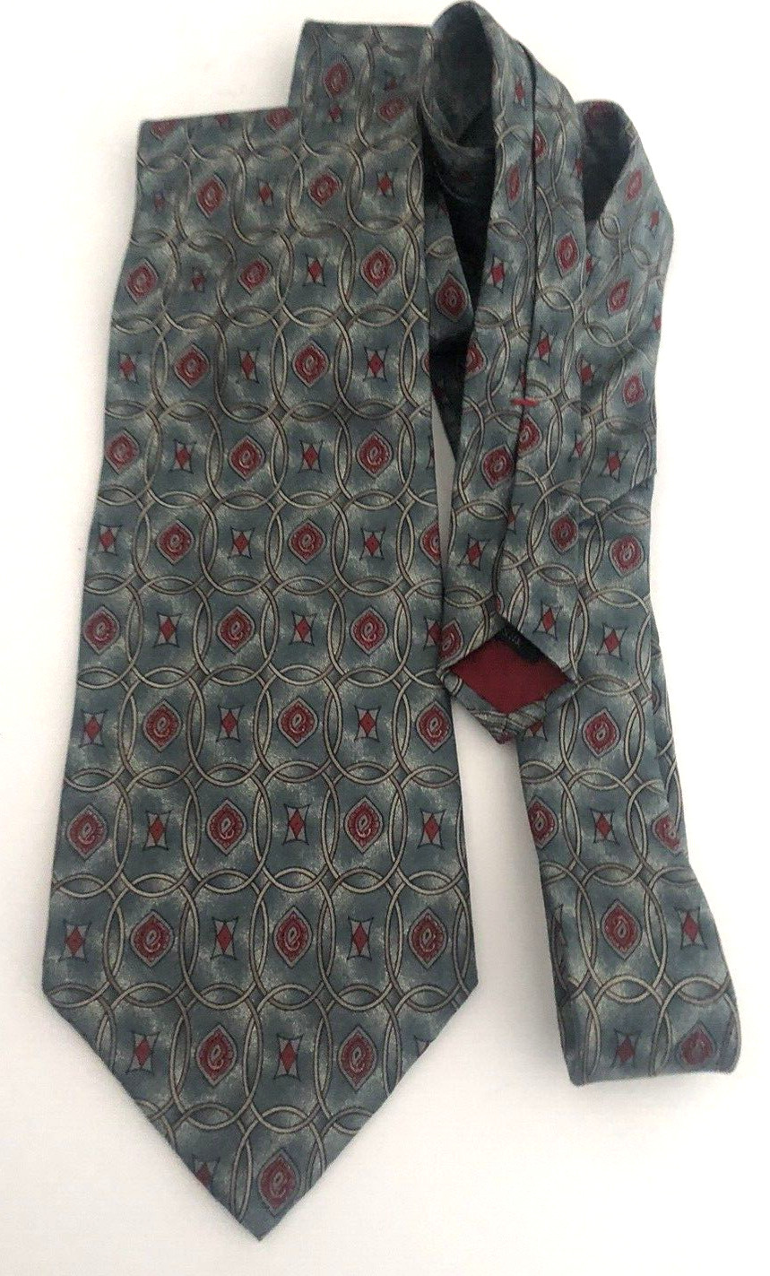 Vtg HENRY GRETHEL USA 100% ITALIAN SILK Neck TIE Burgundy Red Gray Blue RETRO