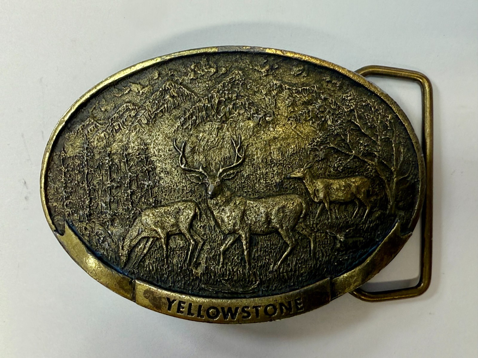 YELLOWSTONE March 1 1892 National Park Deer Wildlife Scene Vintage Belt Buckle