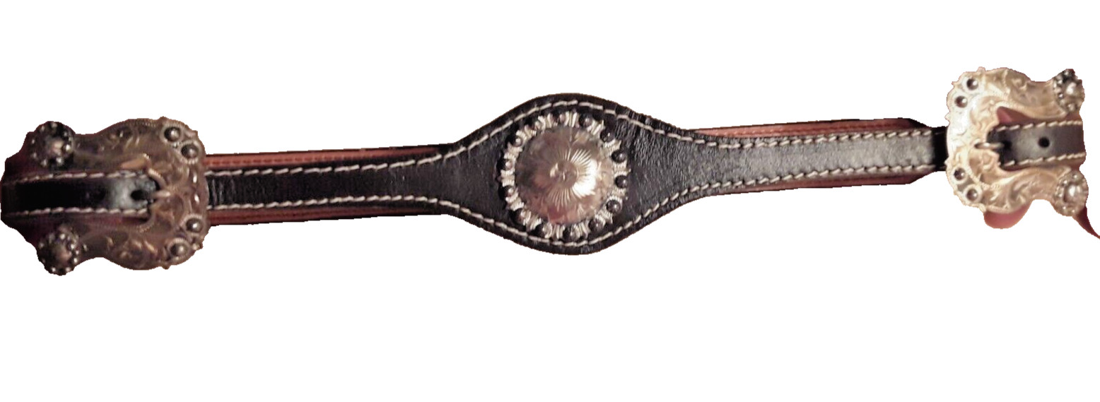 VTGWestern leather belt~Sterling Silver Double Buckle 1.5″ x 24-34″ VOGT Conchos