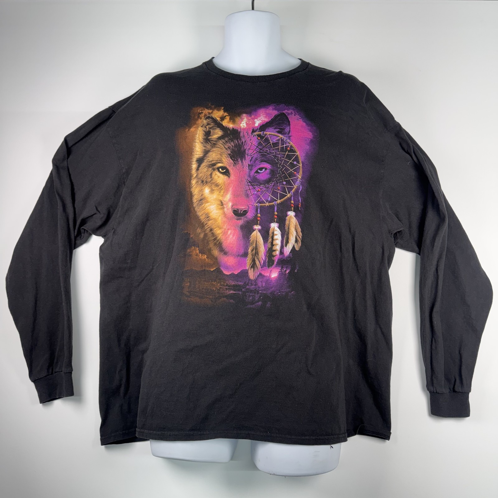 Vintage Delta Pro Weight Wolf Dreamcatcher Long Sleeve T-Shirt Men’s 2XL Black