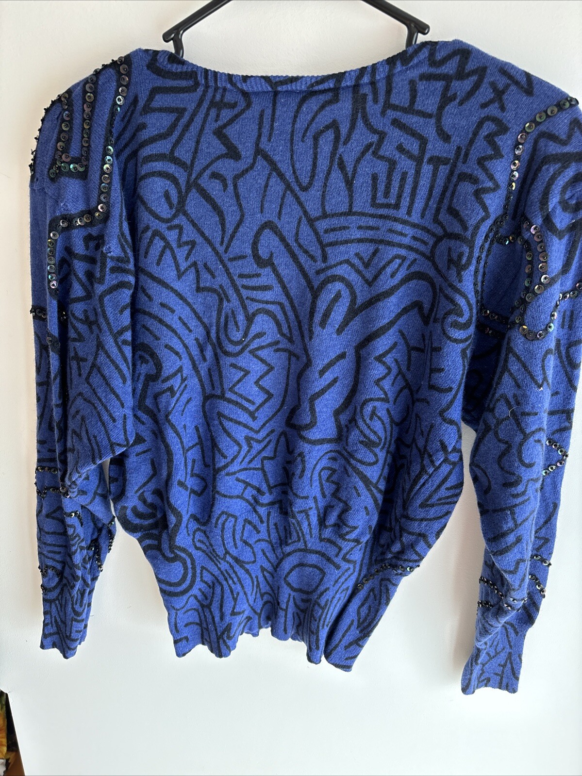 Vintage Keith Haring Sweater Womens Small Sequin Figures Beutler Angora 1980s