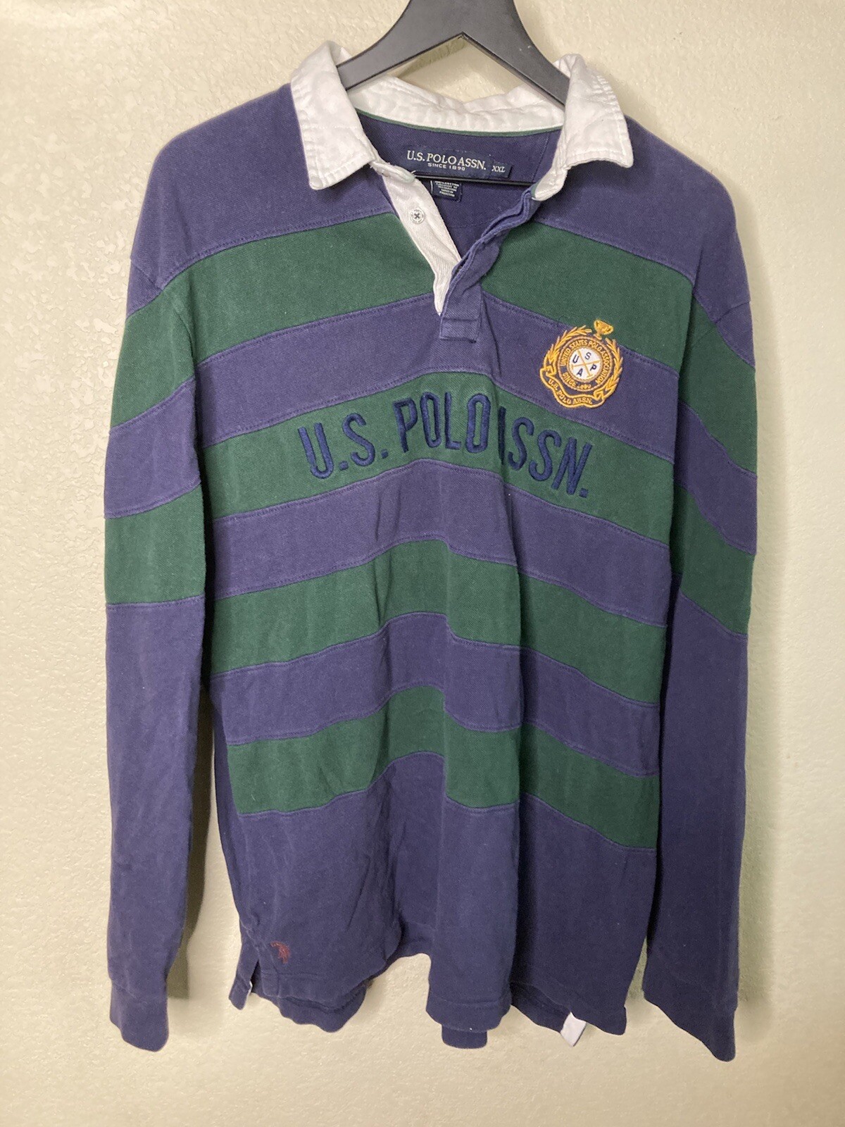 us polo assn vintage XXL striped polo long sleeve mens purple green