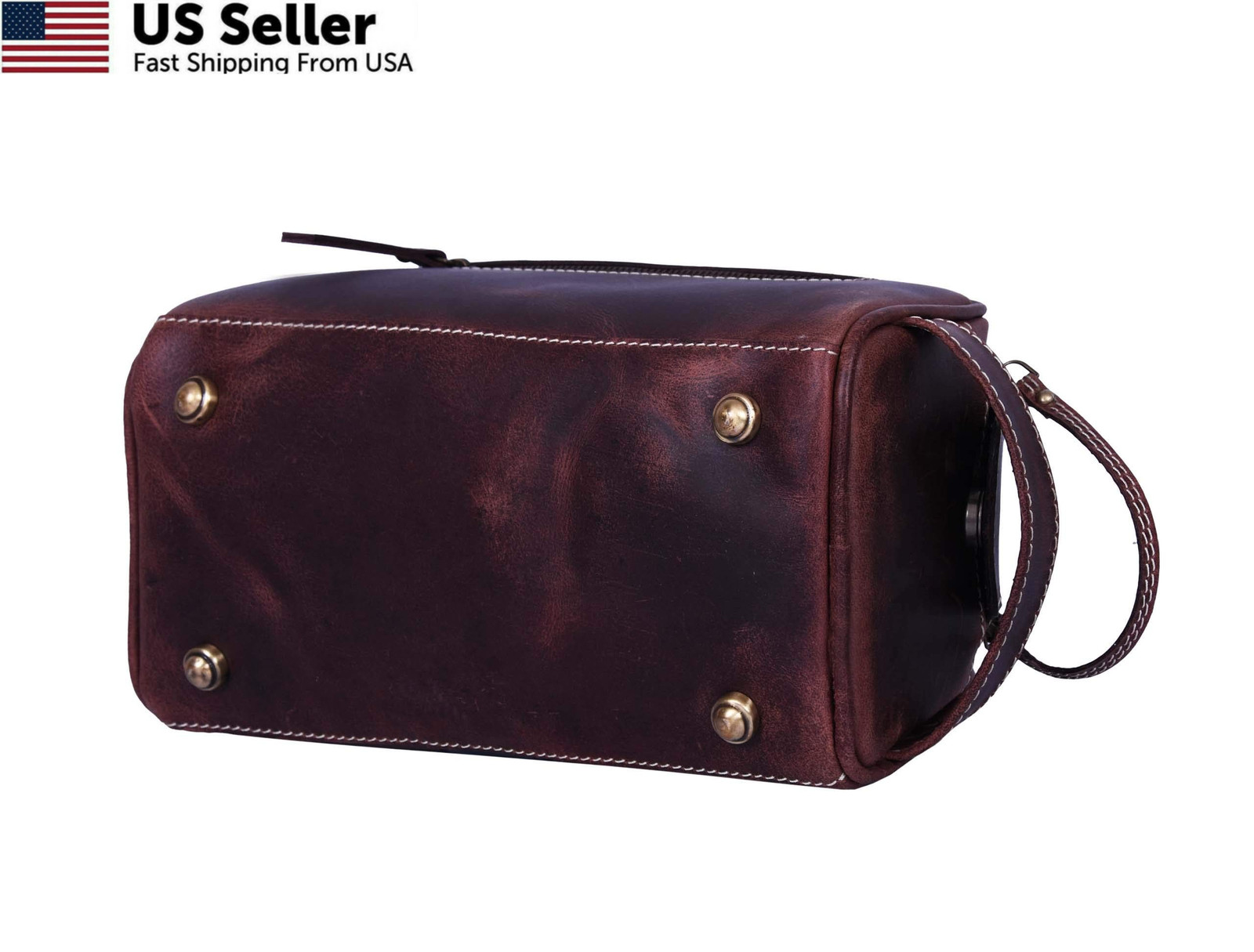 10″ Premium Leather Toiletry Travel Pouch 10.5 x 5.5 x Inch, Dark Brown