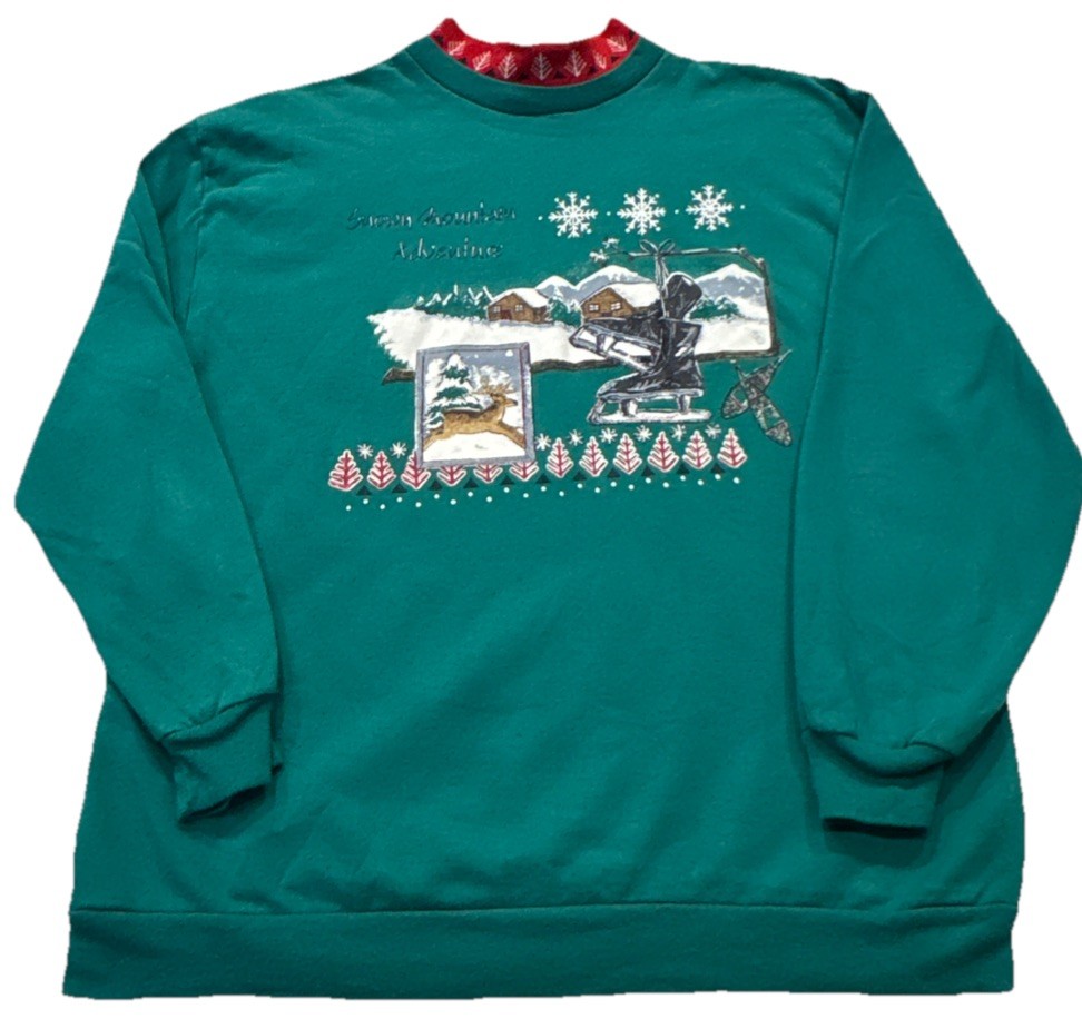 VTG Christmas Grandma/Cottagecore/“Snowy Mountain Adventure”Sweatshirt XL 90’s