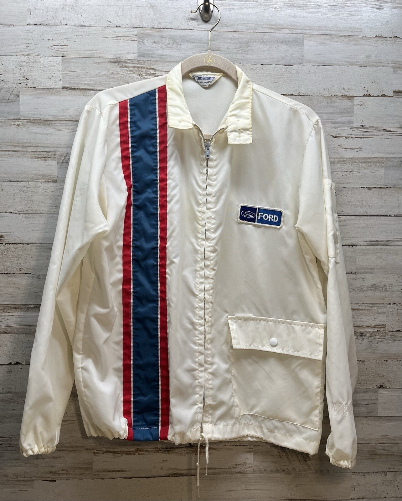 Vtg 1960s Ford Racing Stripe Nylon Race Jacket Shelby Cobra Mustang GT40 Small