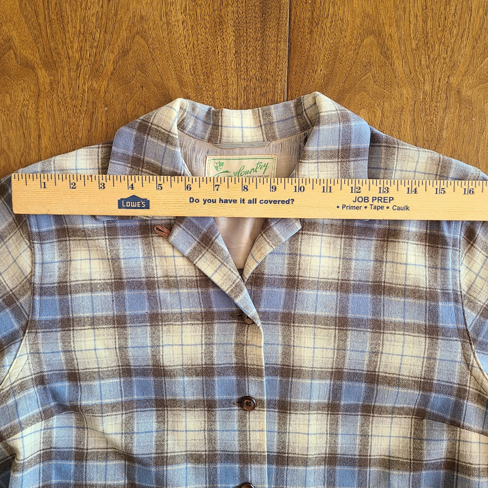 Vintage 50’s gray, blue and brown plaid shacket/shirt from Town & Country 60’s