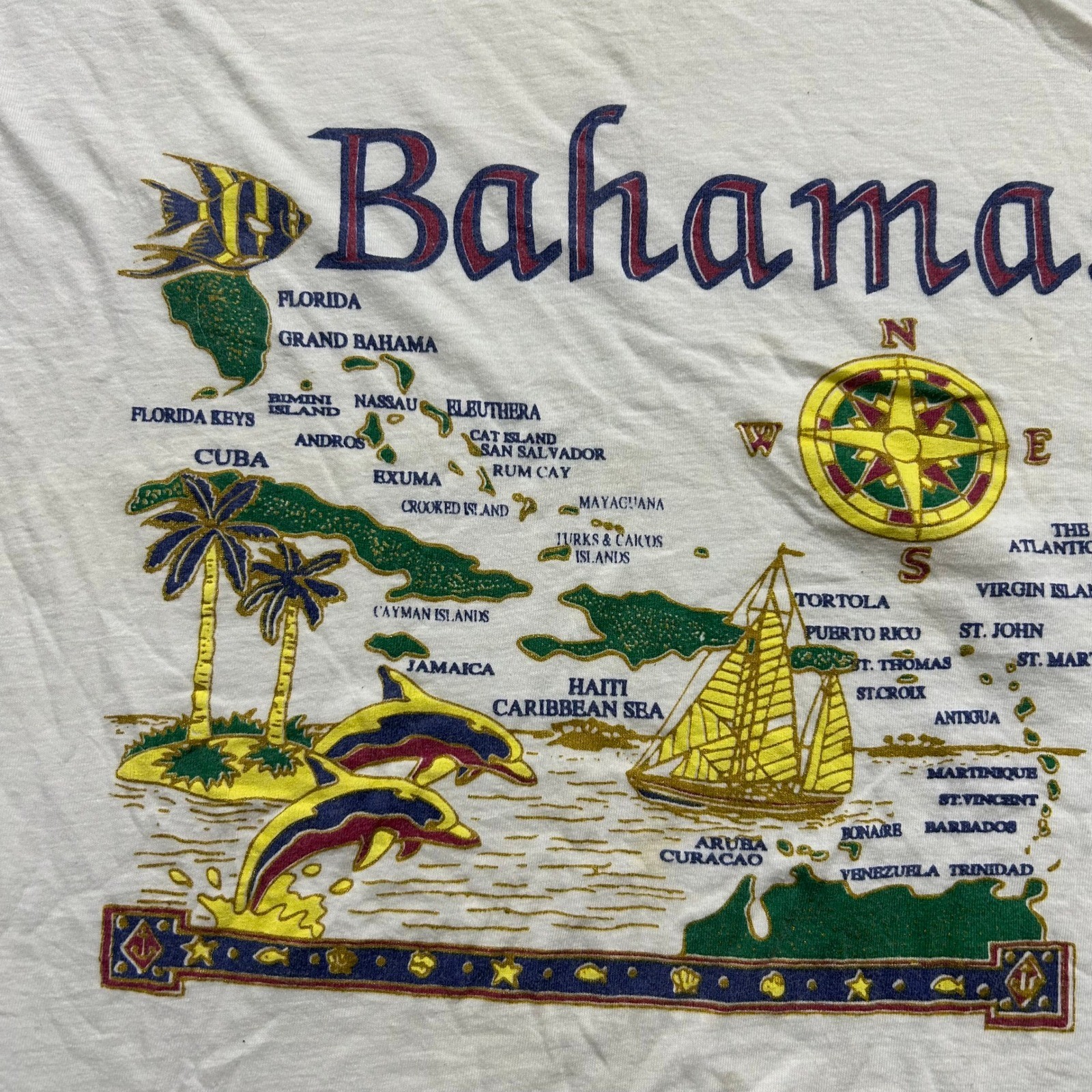 Dorsett Tee’s T-Shirt Mens Size XXL Bahamas Map Graphic Cream Vintage Cotton Tee