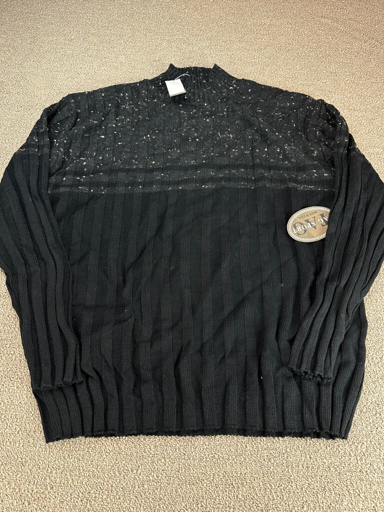 Tag Sport Knit Sweater Black Striped XL Acrylic Pullover USA VTG