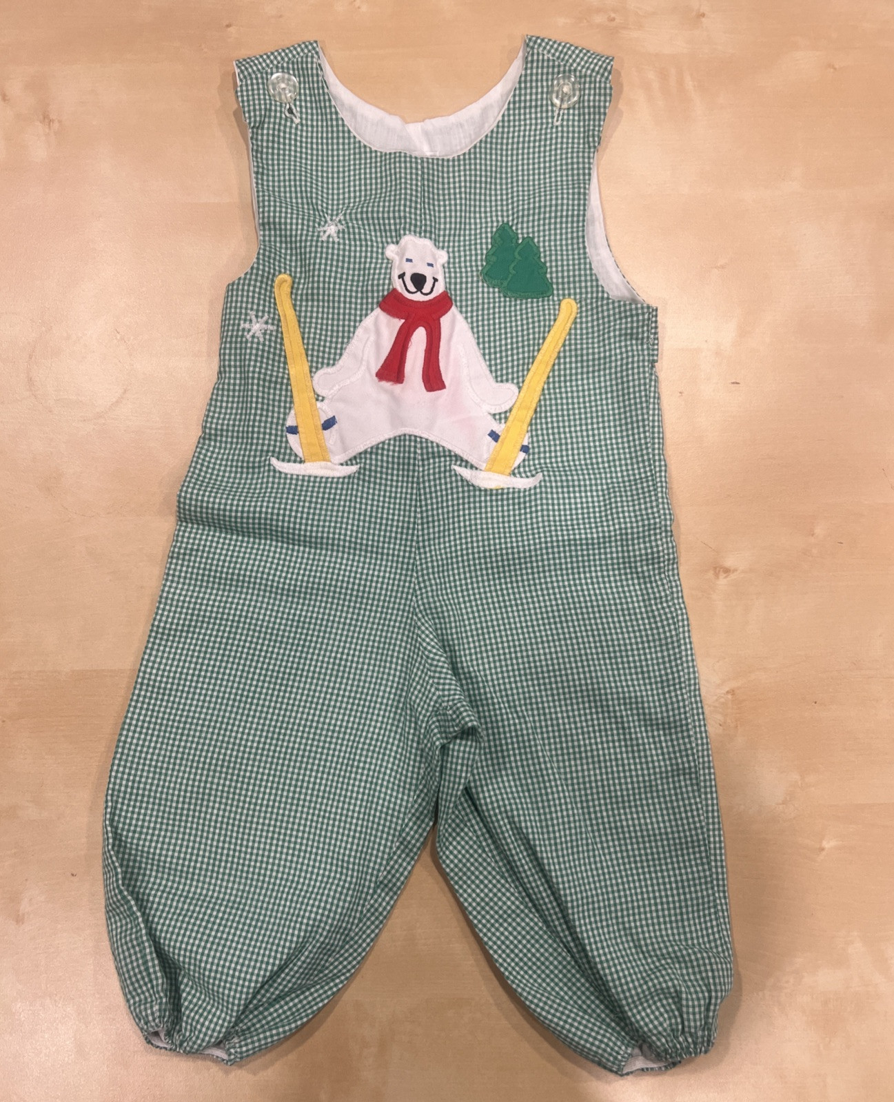 1990s Kelly’s Kids POLAR BEAR WINTER Jumper Romper Size 1 Cotton Red Plaid Vtg