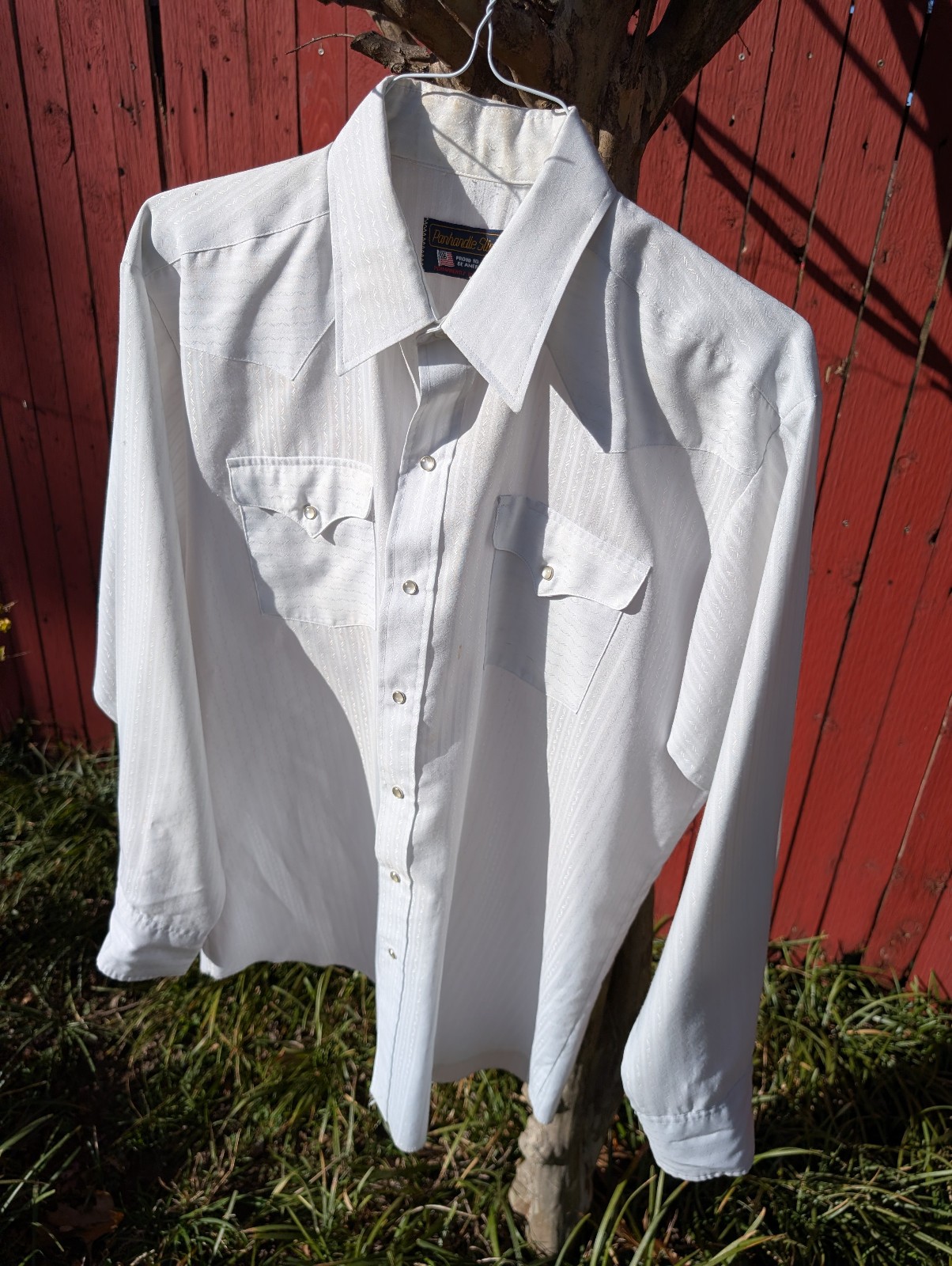 Mens Cowboy Western Rockabilly VLV White Pearl Snap Shirt Large XLarge XL 17-35