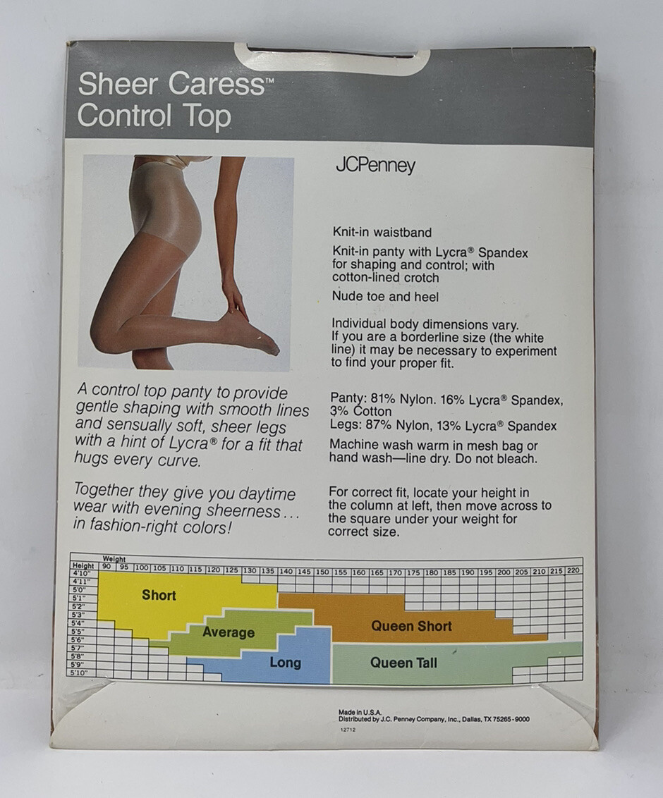 NIP NOS J.C. Penney Sheer Caress Control Top Pantyhose Sandalfoot Taupe 41 Long
