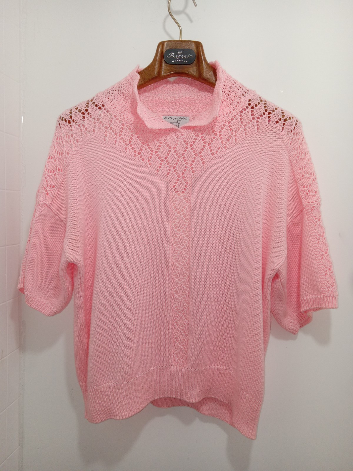 Vintage College Point Sportswear Short Sleeve Sweater Pink Large (?) Dainty