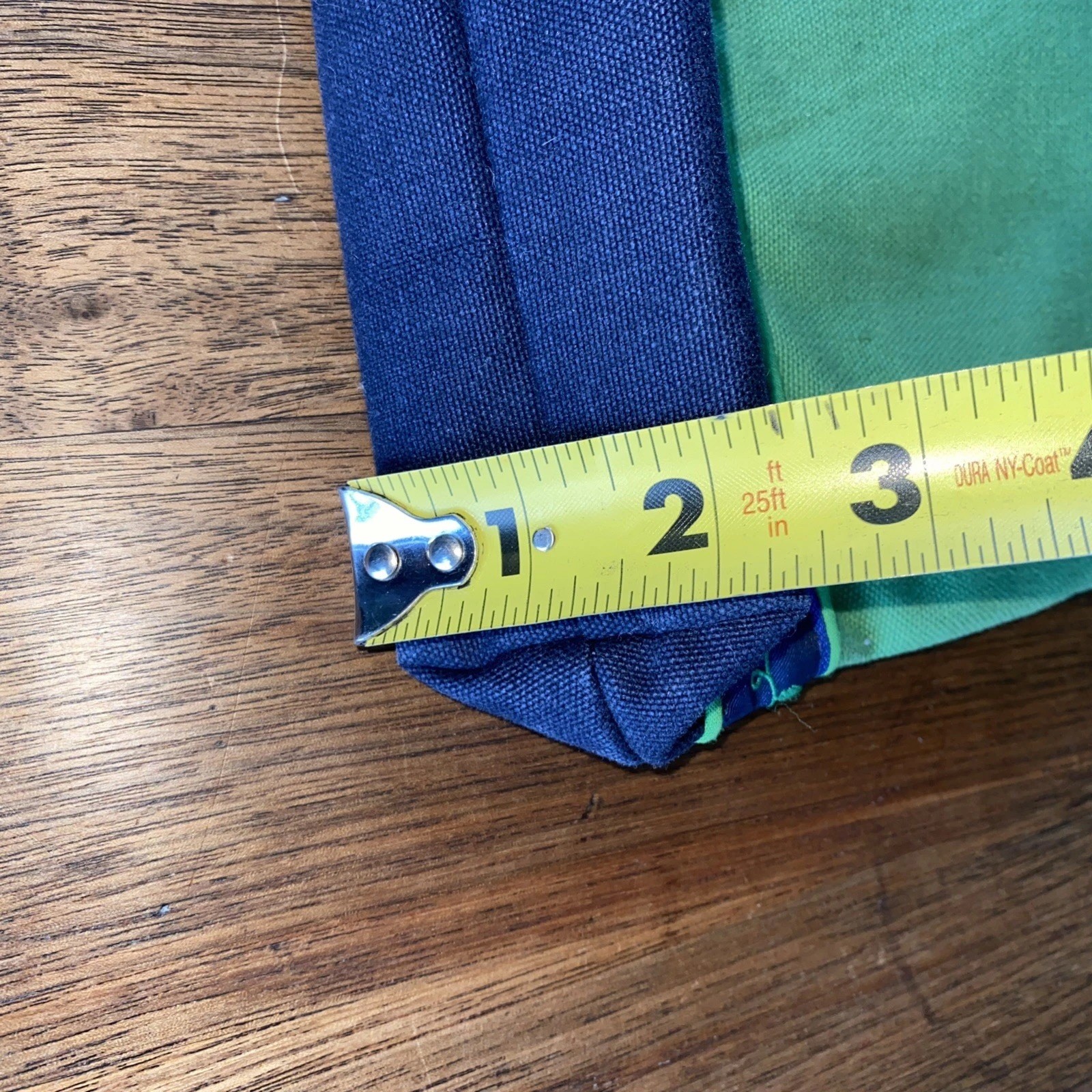 Vintage Canvas Makeup Zipper Bag 2.5 X 7.5 X 12 Blue Green Strawberry Ribbon