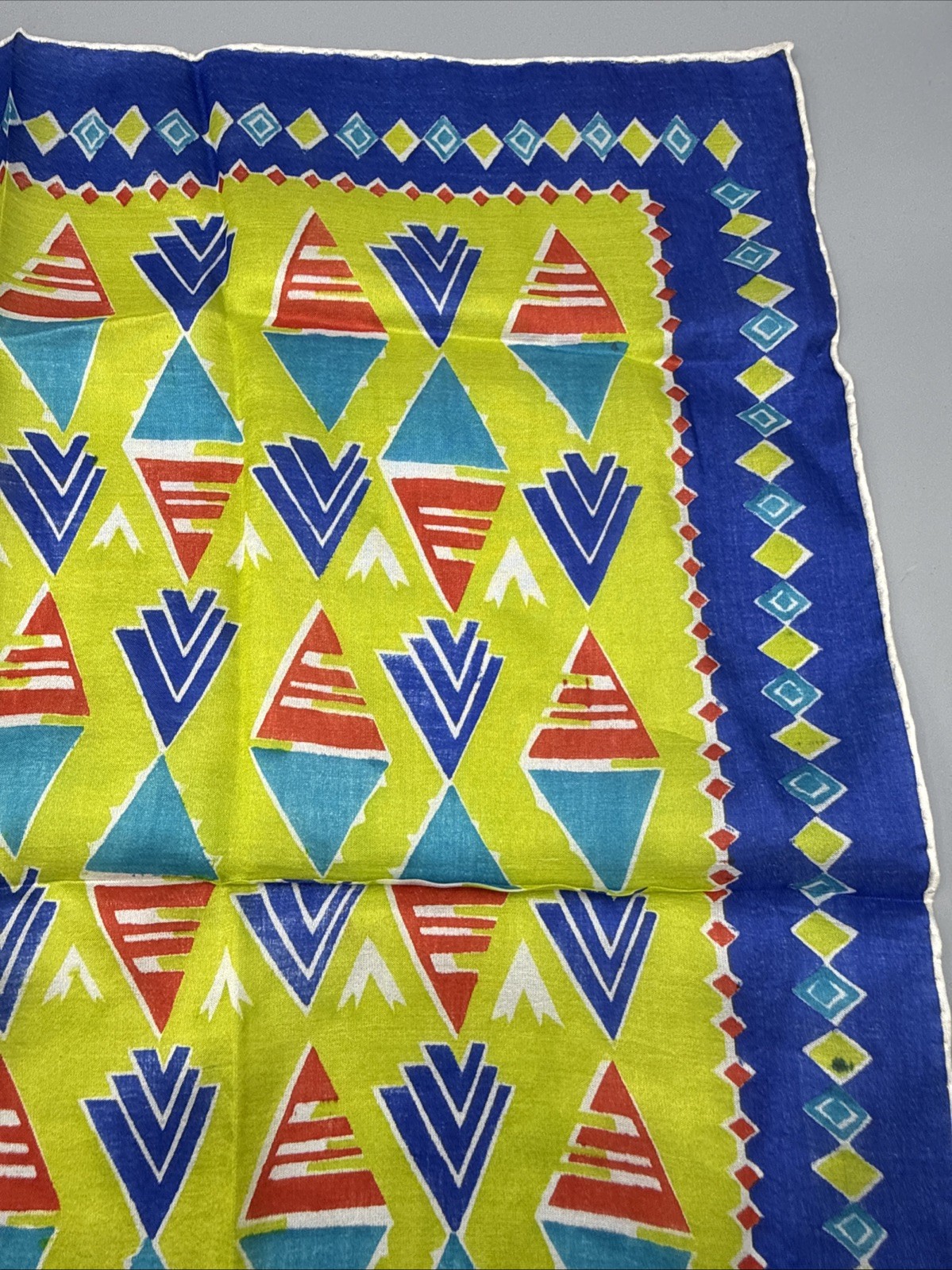 Vintage Geometric Print Scarf Handkerchief Blue Neon Retro Mod 17×16 Square