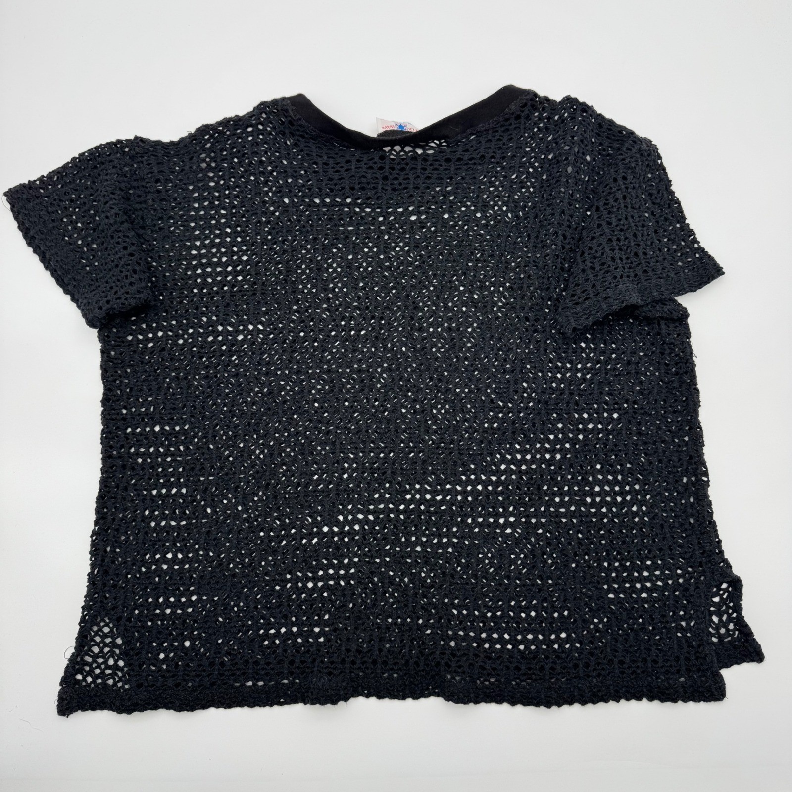 Vintage Turtle Bay Black Crochet Mesh Knit Top Swim Cover Up Made in USA Women