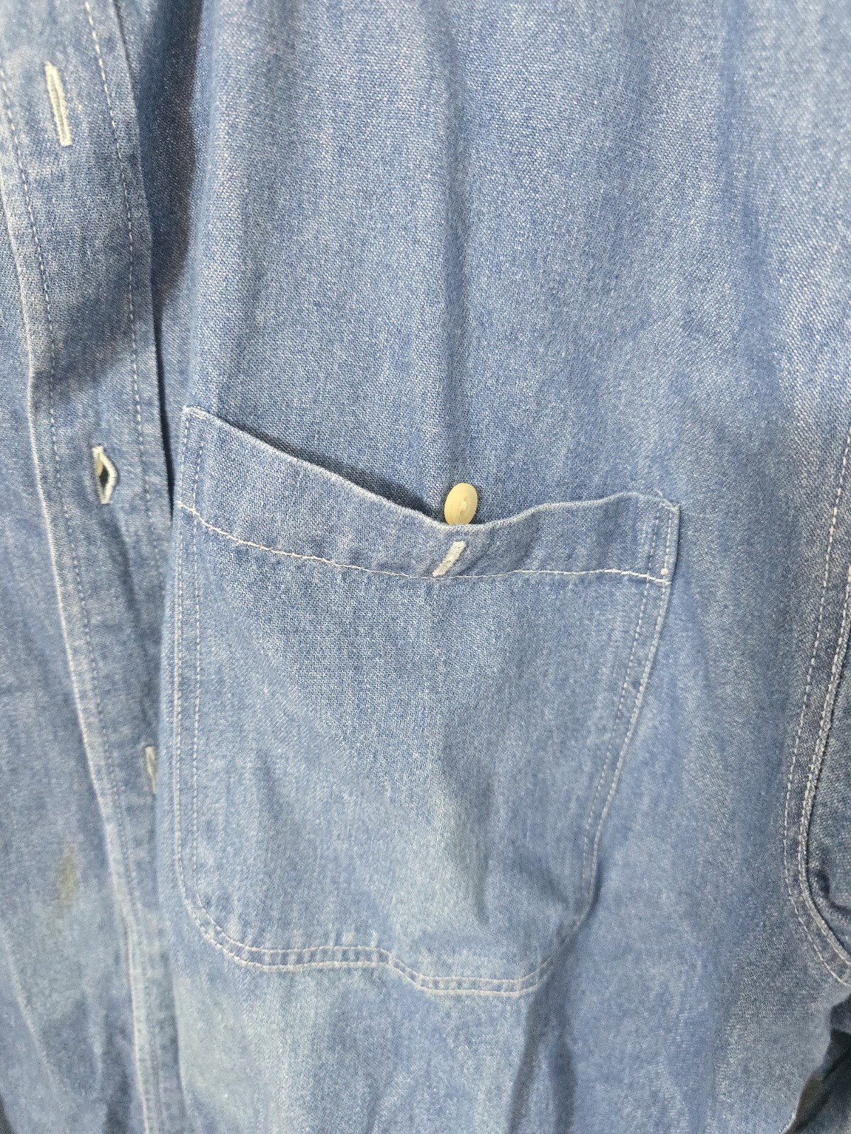 Vintage Polo Ralph Lauren Mens Button Down Denim Shirt Distressed Workwear
