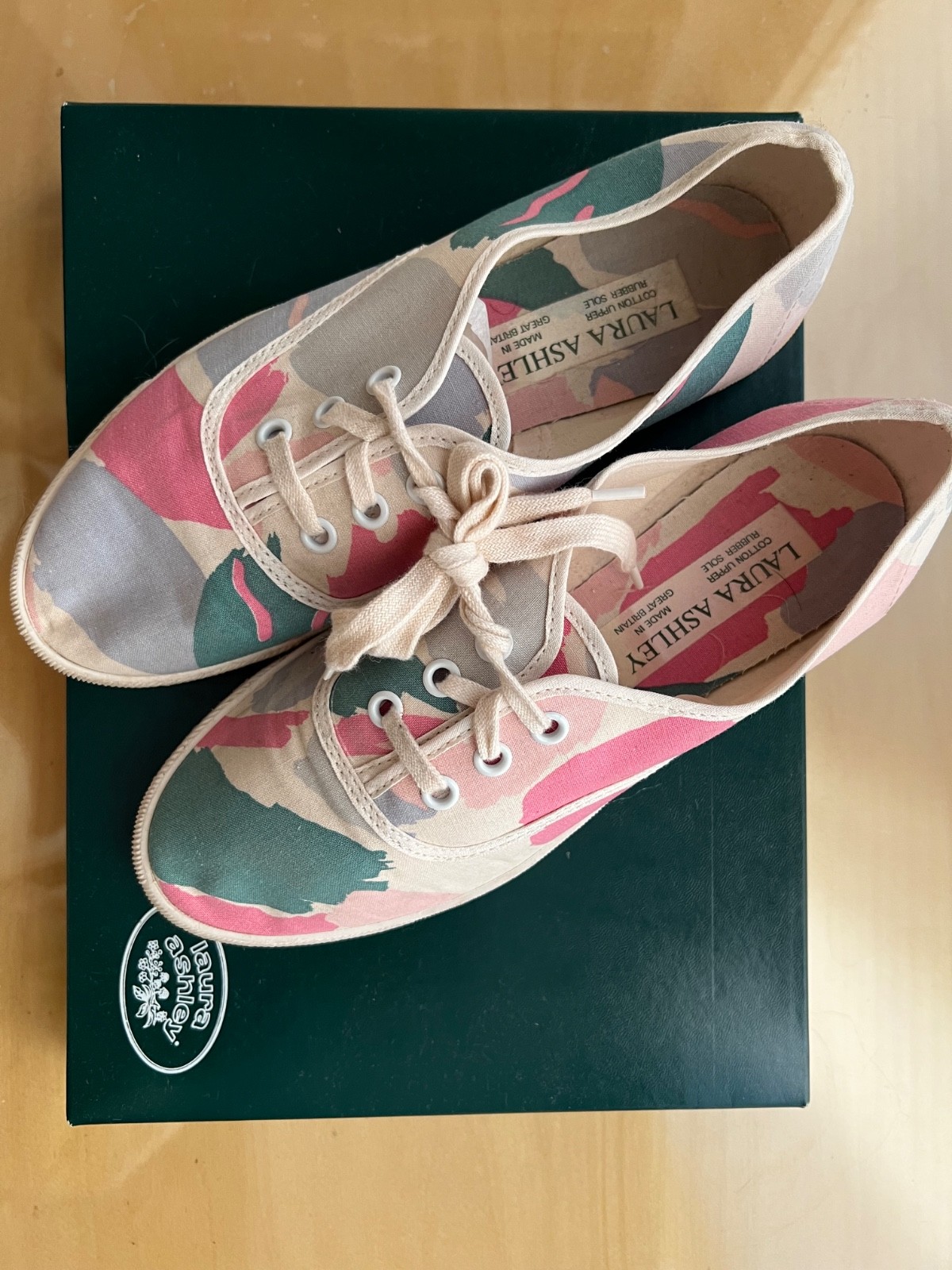 Vintage Laura Ashley Tennis Shoes, Pink, White, Green and Blue, Size 6.5?