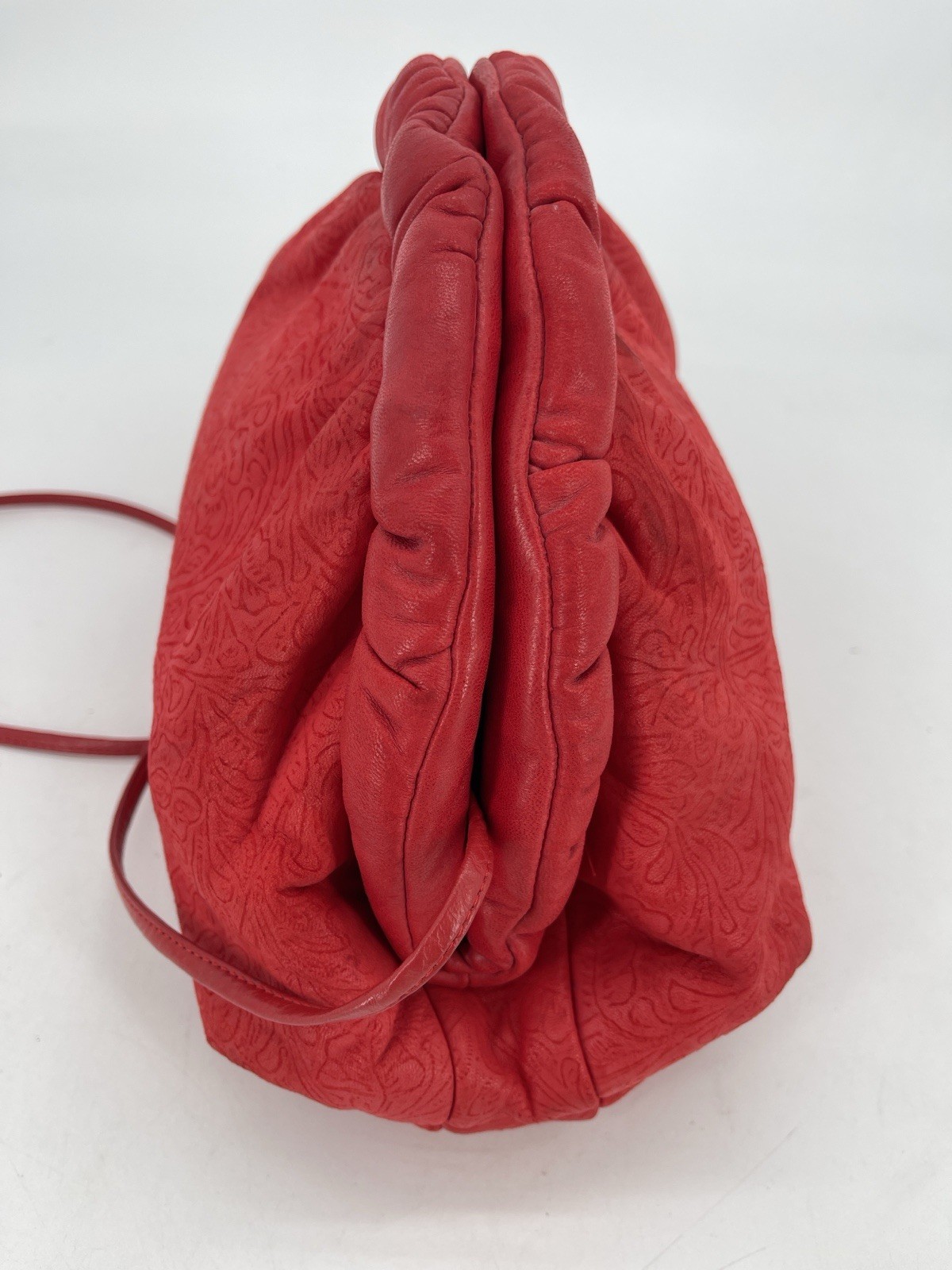Vintage 70’s Margolin Red Leather Gathered Bag With Subtle Design