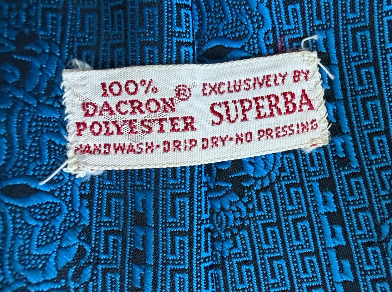 Vintage Superba Blue Greek Key Crest Tie 100% Dacron Polyester Retro 60s 70s