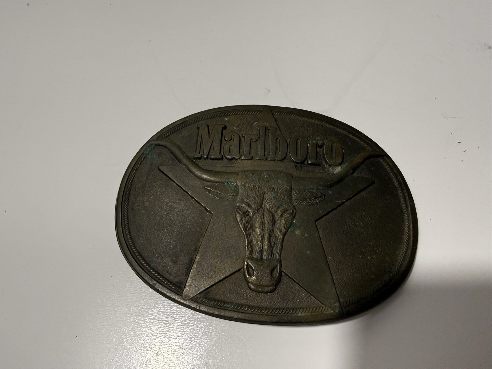 Vintage Marlboro Solid Brass Longhorn Belt Buckle Western Cowboy Tobacco 1987