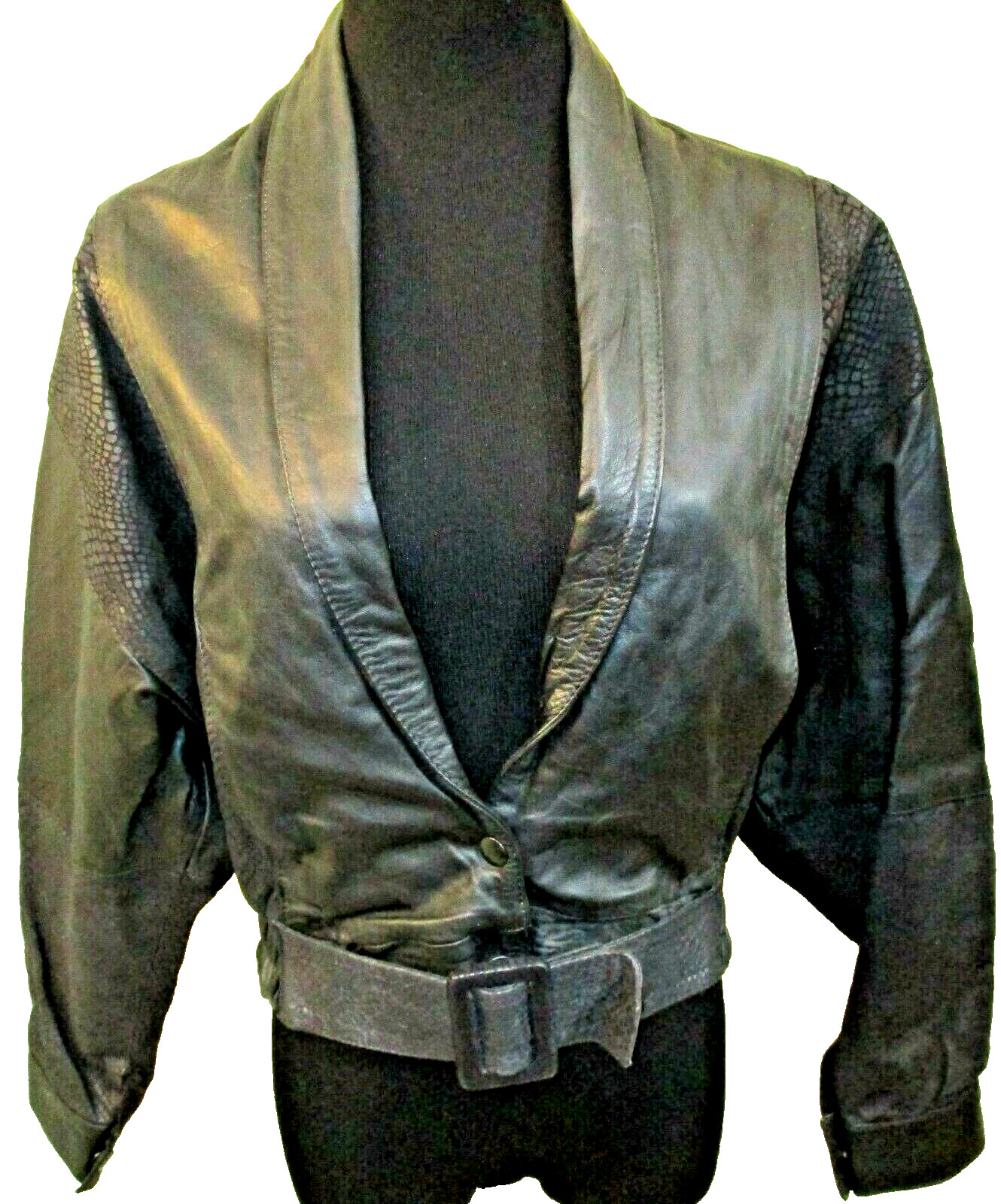 Vintage Unbranded Cropped Black Textured Leather Jacket Blazer Size 38 Women EUC