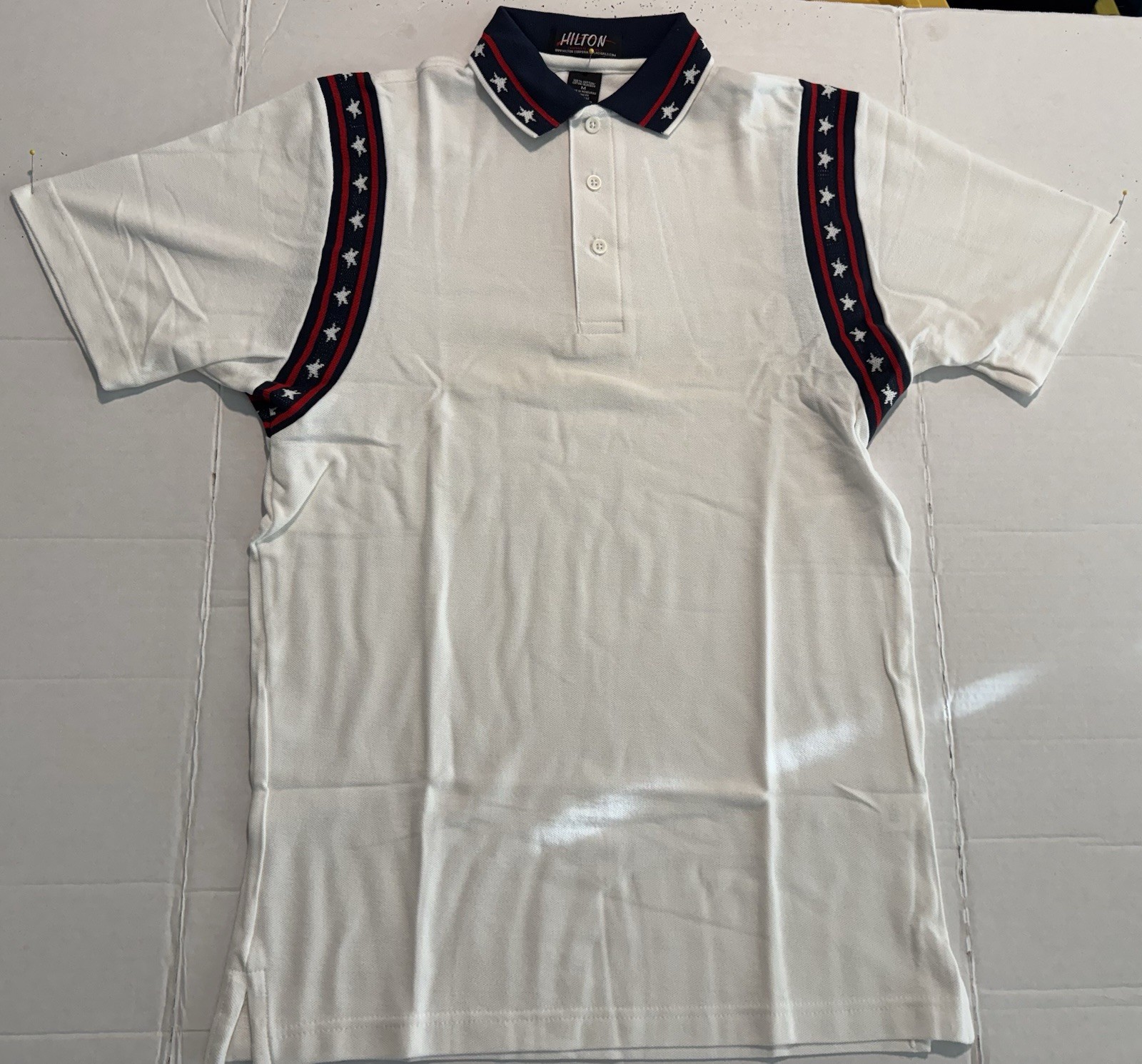 VTG Hilton Corporate Casuals Unisex Medium White Polo Style Shirt Racing Bowling