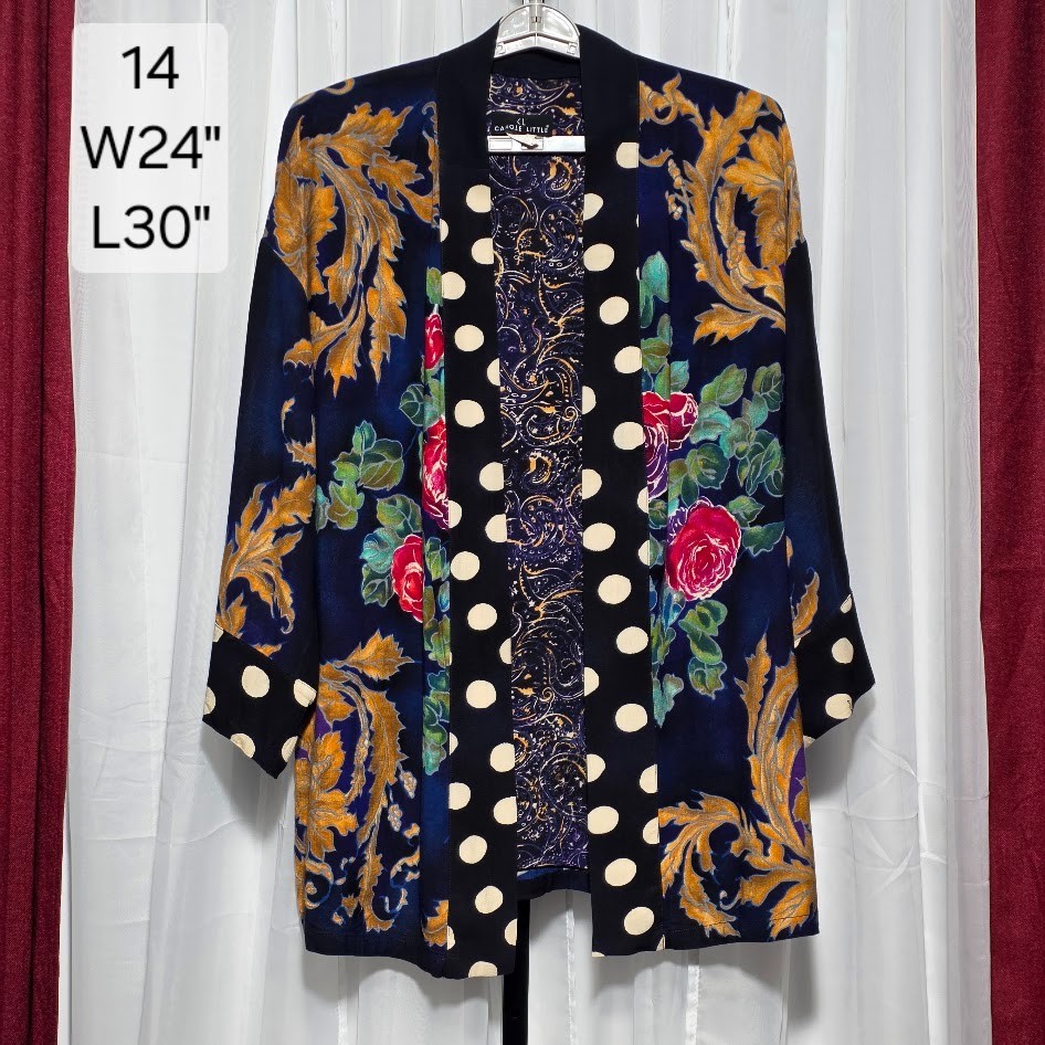 Vintage Carole Little Jacket Womens 14 Rayon Paisley Polka Dot Floral 90s Kimono