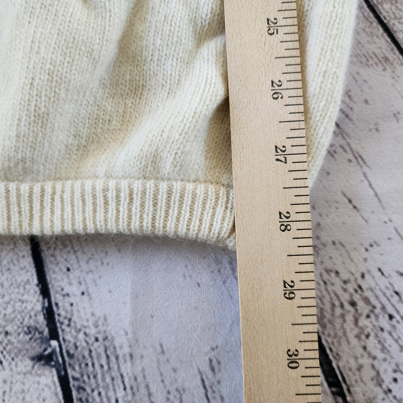 Lew Magram Vintage Angora Lambswool Pearl Embellished Mock Neck Sweater Ivory S