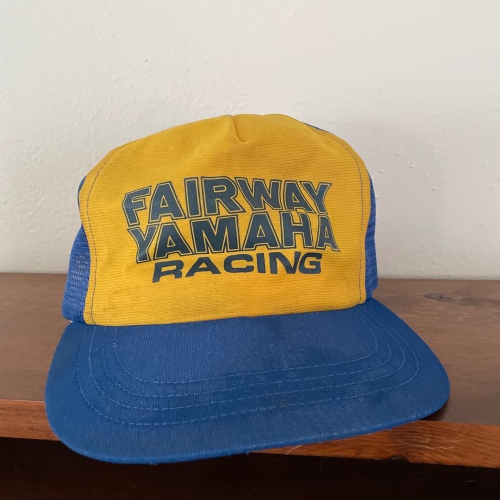 Fairway Yamaha Racing RARE VTG Trucker Hat Snapback Colorblock blue yellow READ