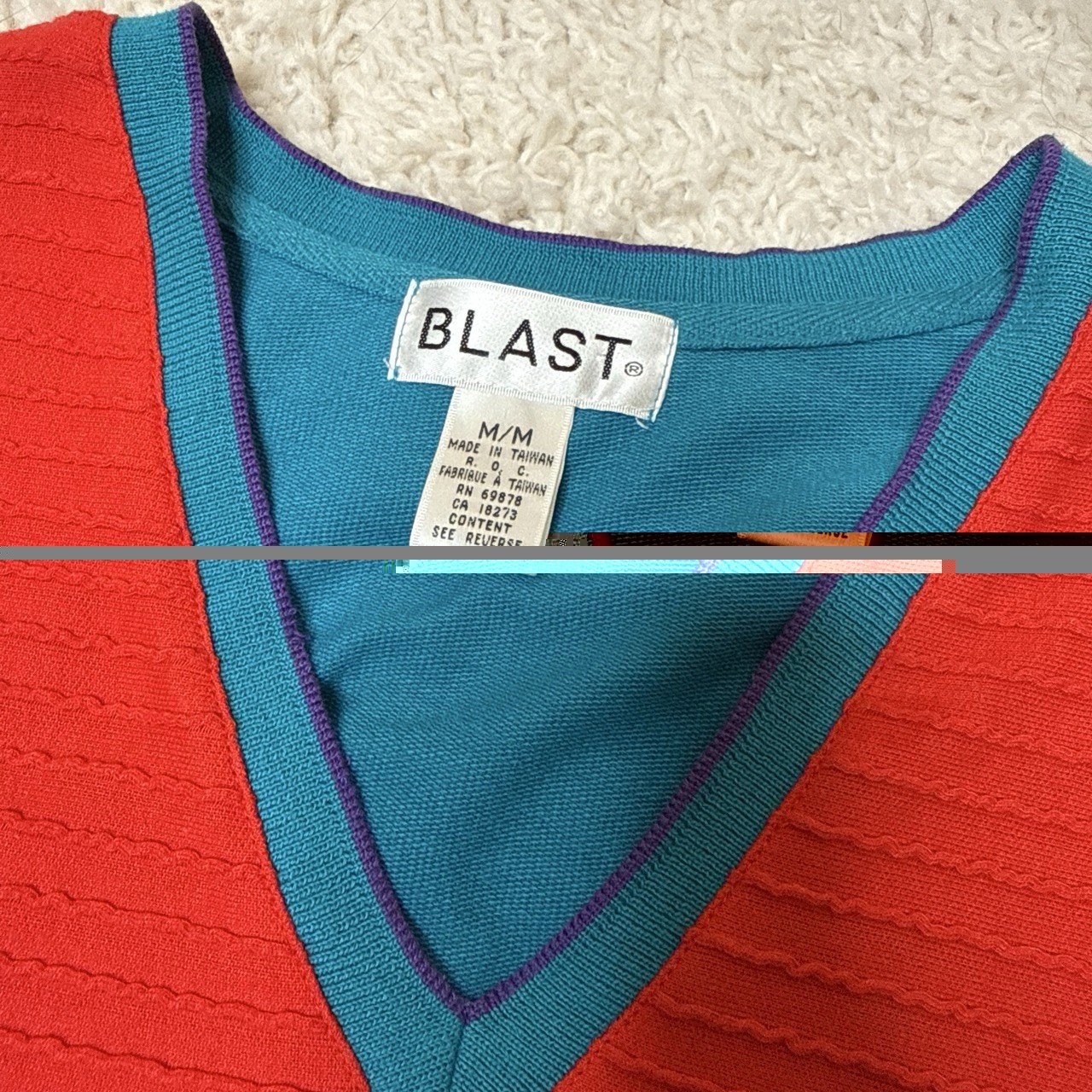 Vintage 1980s Geometric Color Block Colorful Long Sleeve Sweatshirt