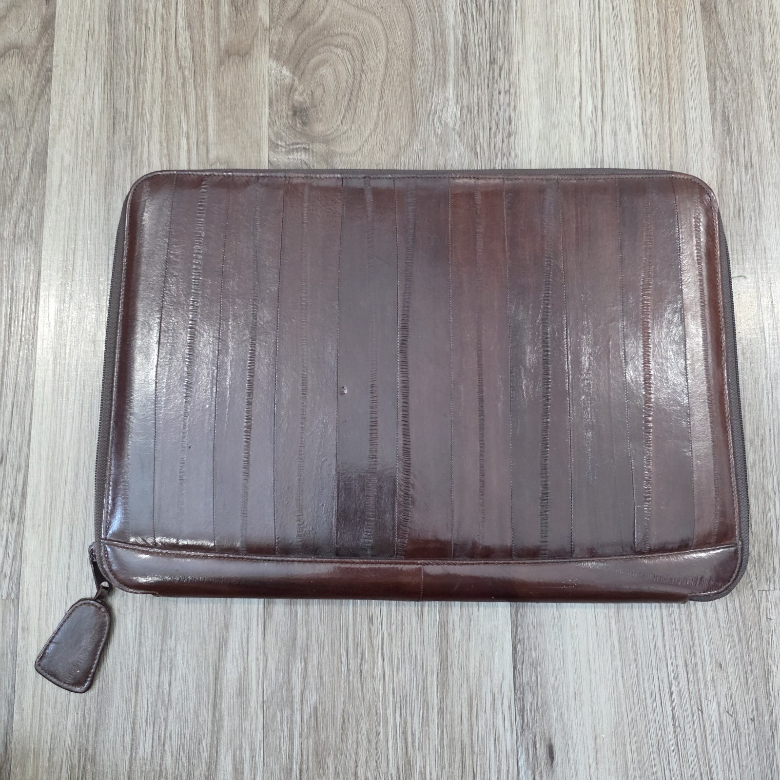 vtg Eel Skin Clutch Portfolio Holder Bag Brown Zip Around Document Case 15″x10″