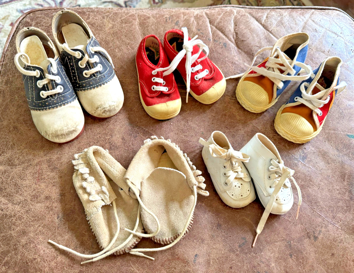 Vintage Used Lot 5 Pair Baby Toddler Shoes Saddles Moccasins High Top Athletic