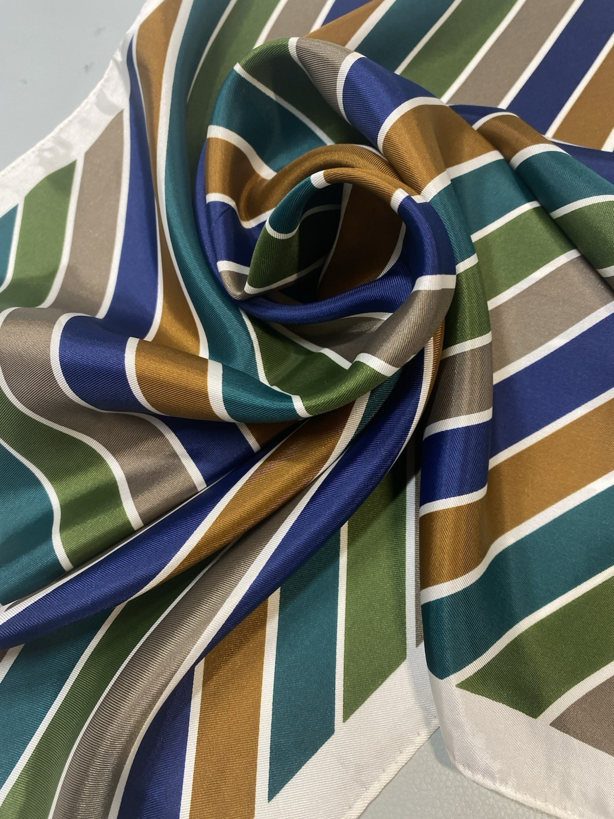 GLENTEX Vintage Scarf 60s 70s stripe green blue brown classic square JAPAN