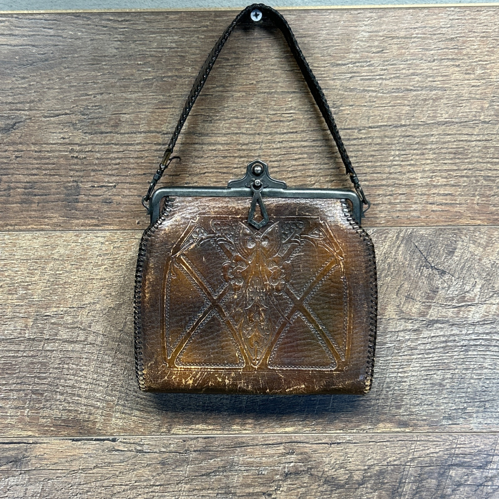 VINTAGE Bosca Built ANTIQUE ART DECO TOOLED LEATHER PURSE