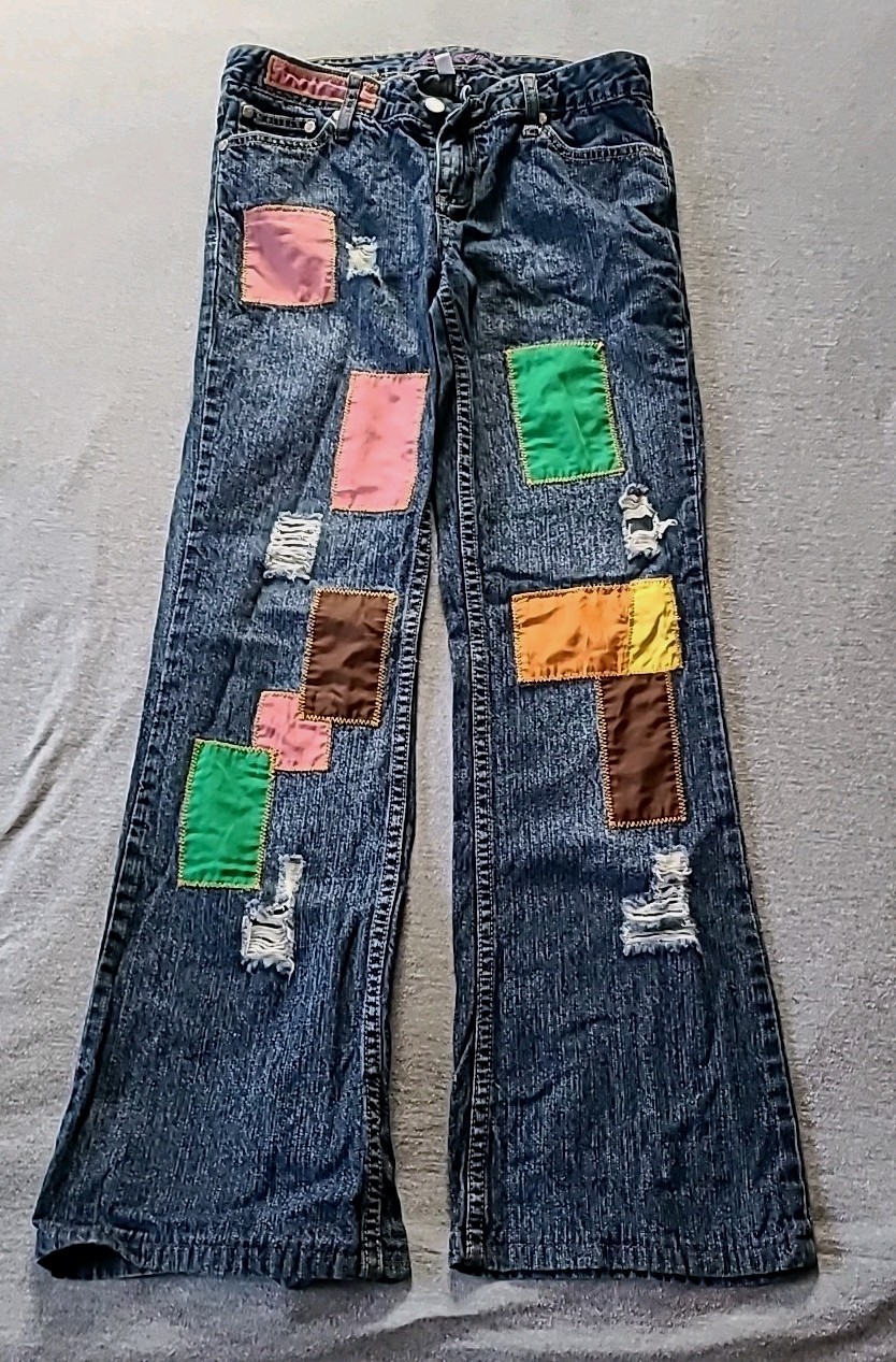 Vintage Younique Ladies Jeans Patchwork Sz7 Y2K Quilt Patches Granny Core Rare