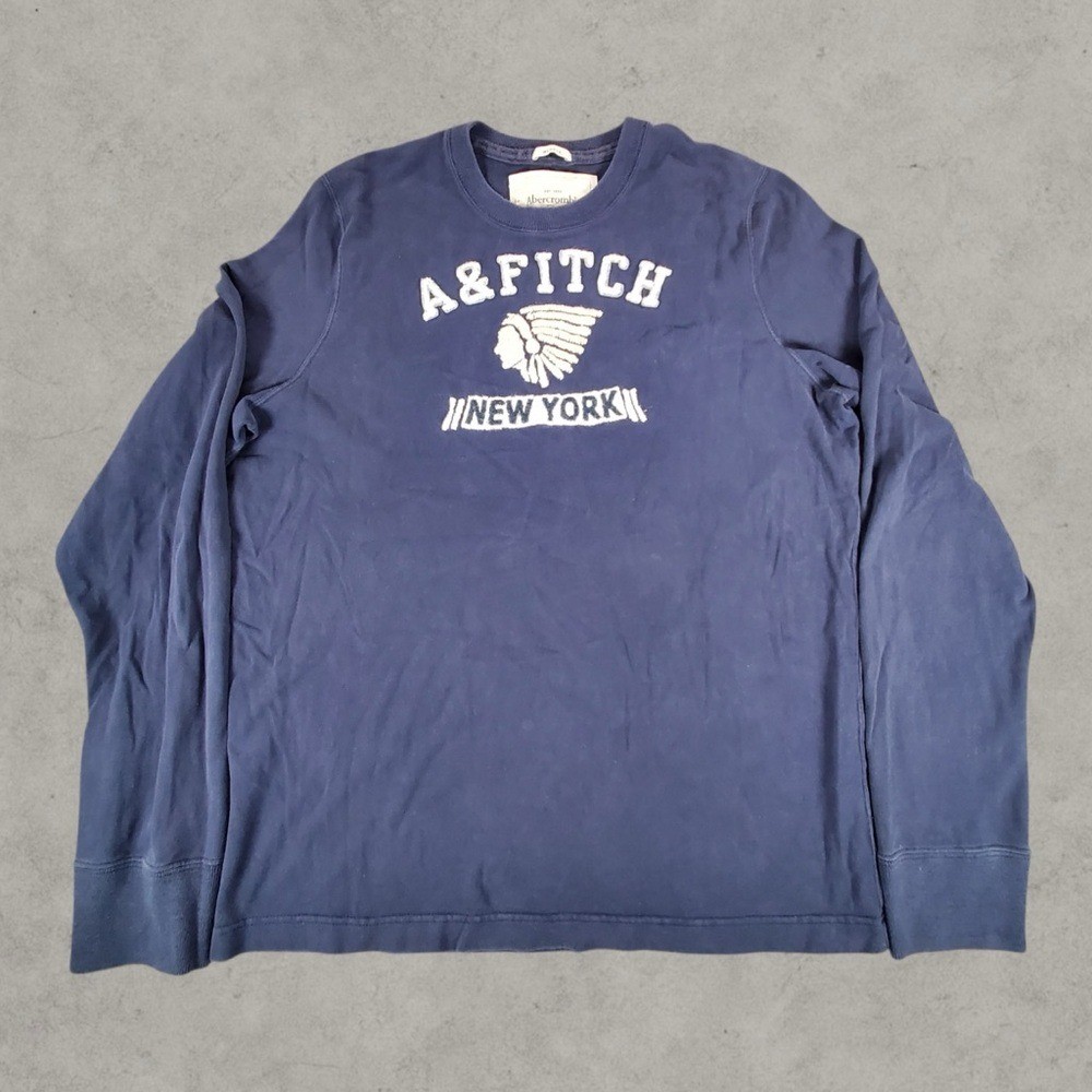 Abercrombie & Fitch Shirt Mens XXL Navy Blue Y2K Indian Head Chief 2000s Grunge