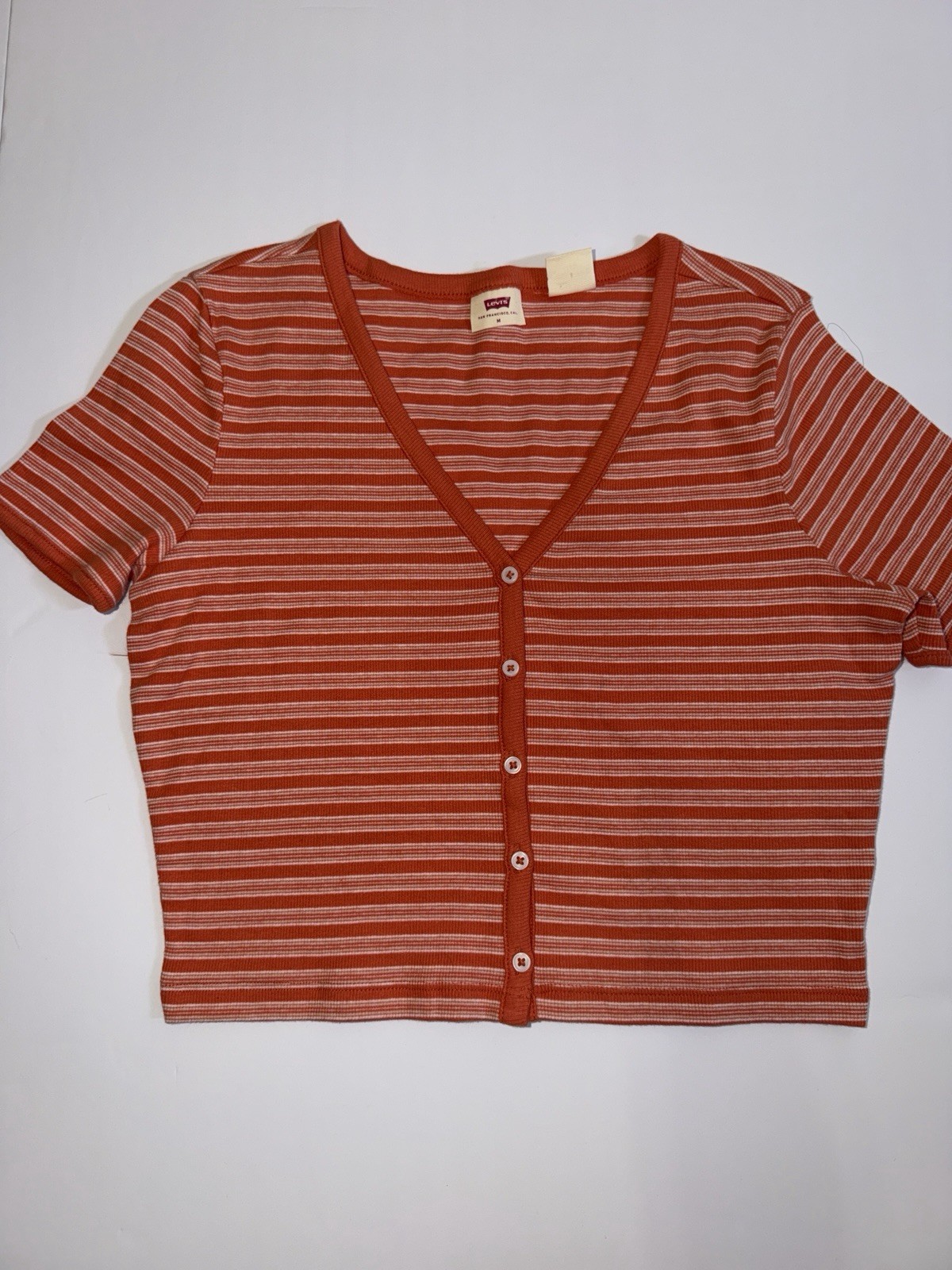 Vintage Shirt Levis Size Medium Early 2000s Orange White Stretch Crop