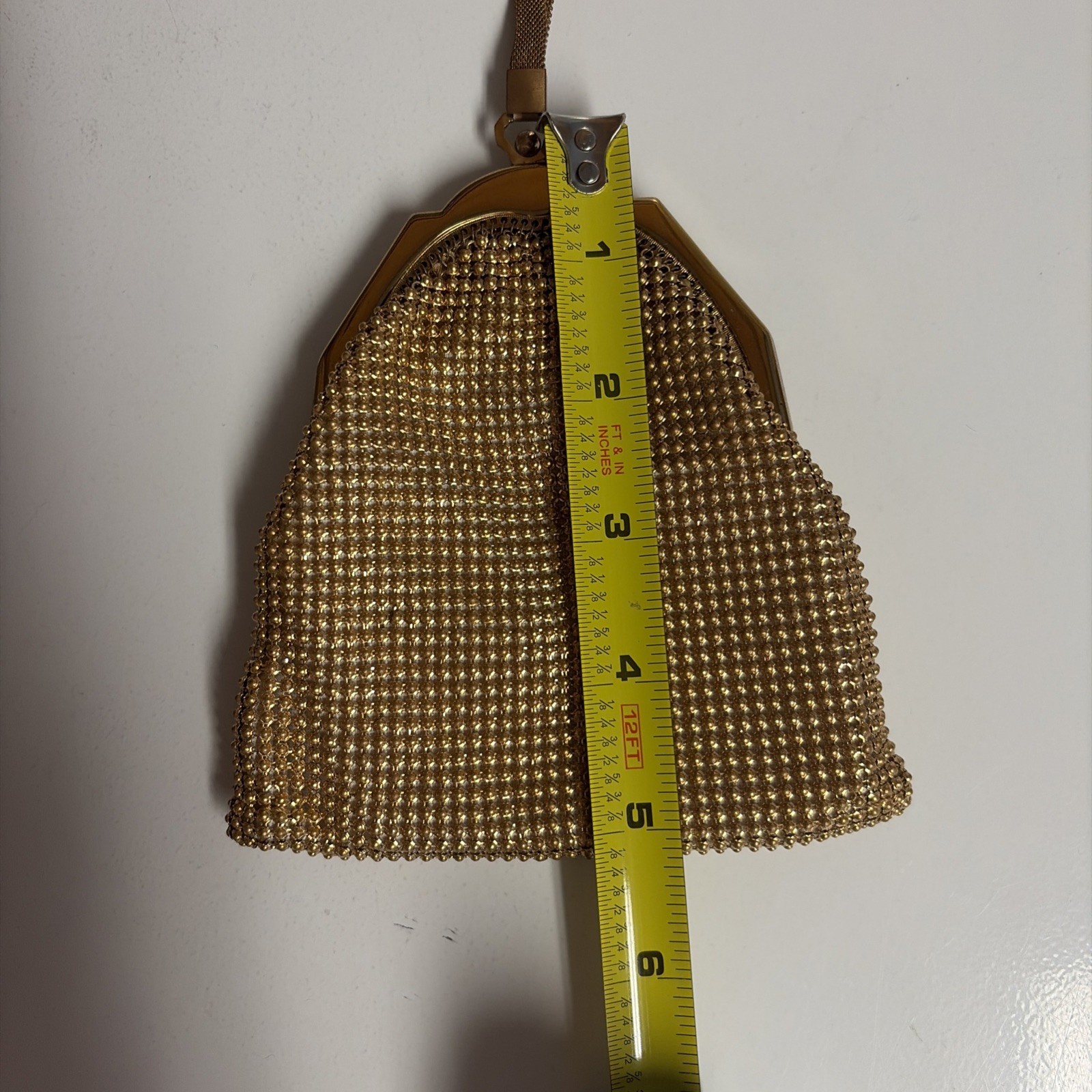Vintage Whiting & Davis Co. Mesh Gold 5in X 5in Makeup Bag Chain + Box