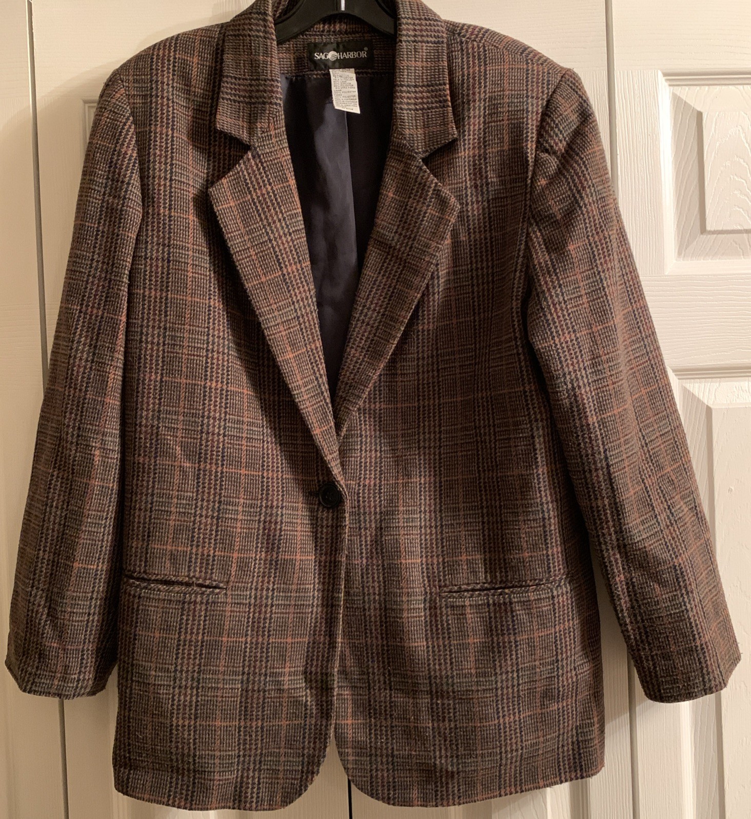 Sag Harbor 16 Vtg Plaid Tweed Blazer Multicolor Front Pockets Lined