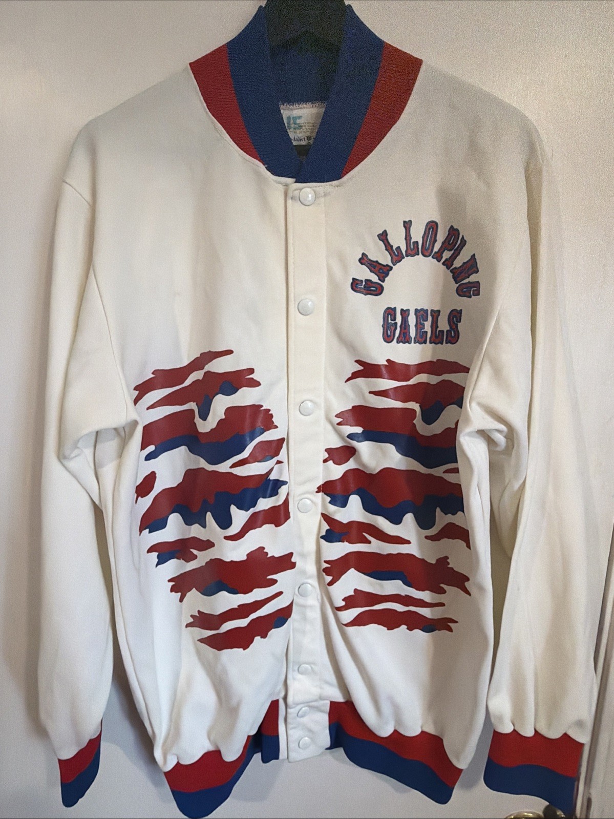 Vintage 80s St Marys Gaels Warm Up Jacket Sand-Knit Made USA Snap Front NCAA