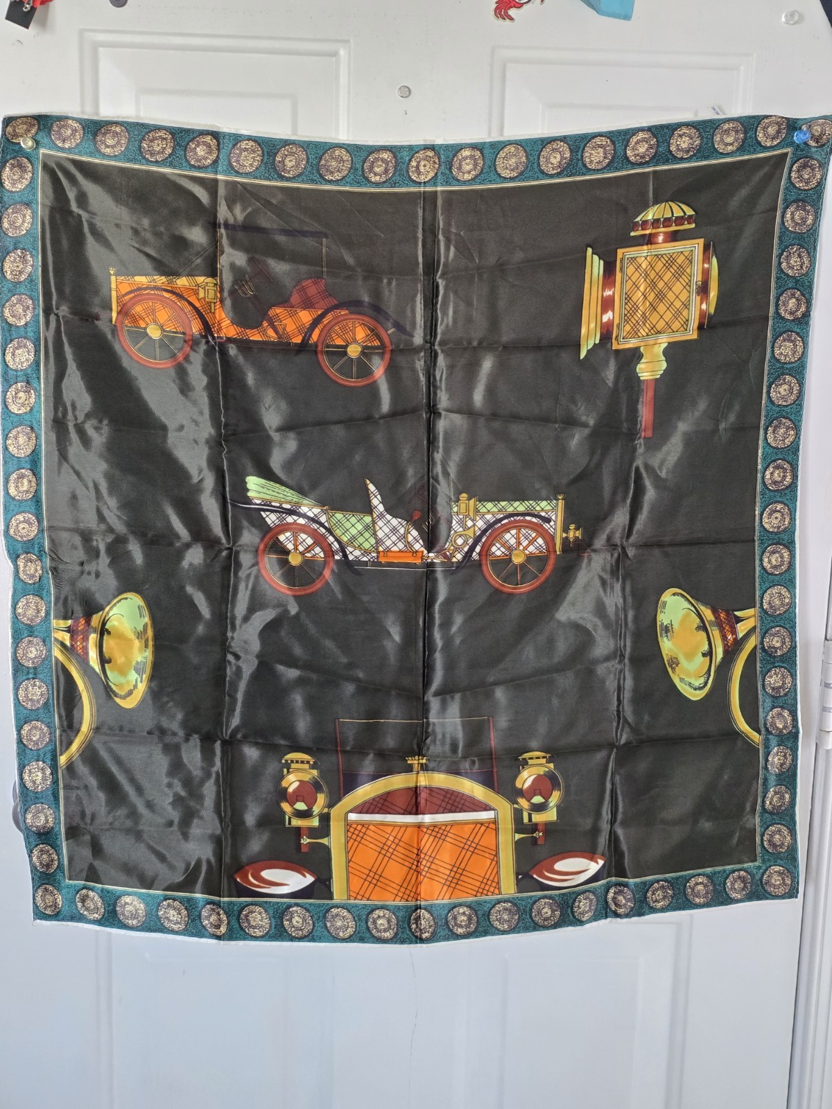 Vintage 1960s Scarf with Classic Cars 30″ X 30″ 100% Acetate