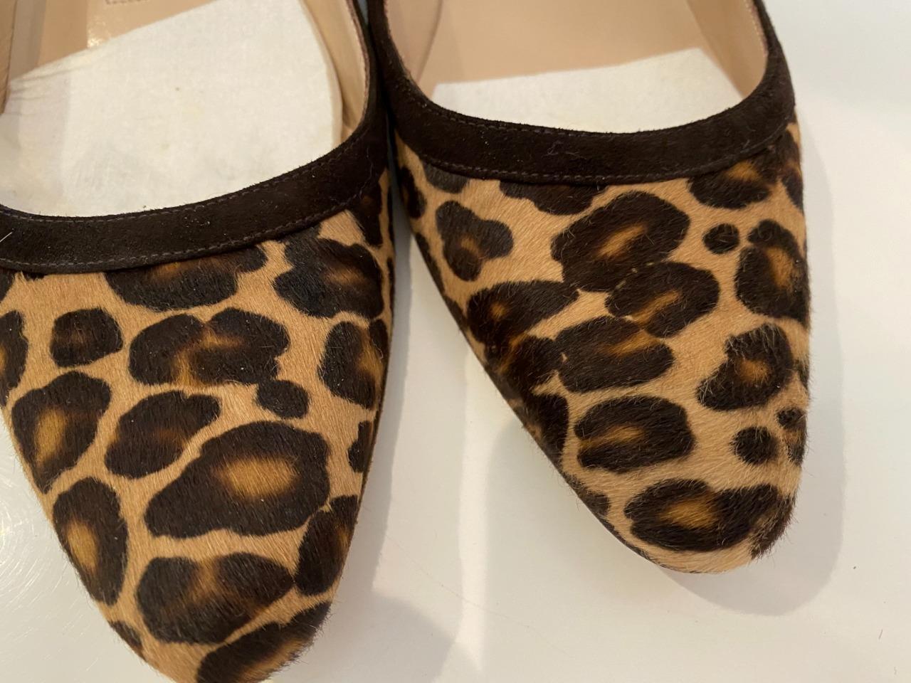 Manolo Blahnik Vtg Shoes Leopard Pony Congo Ballet Flat 5-1/2 Bergdorf $515 Box