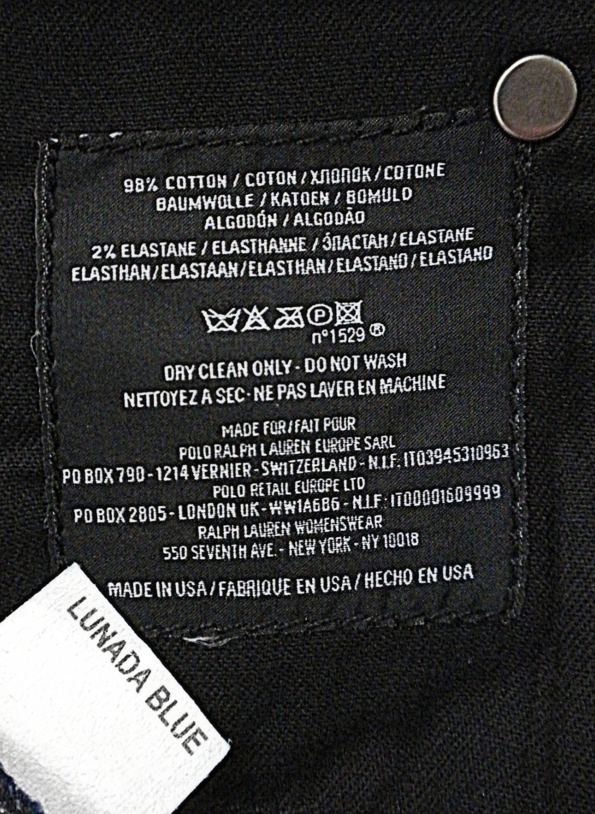 Ralph Lauren Black Label 888 Matchstick Women Navy Jeans USA Size 31/34 12 NWT